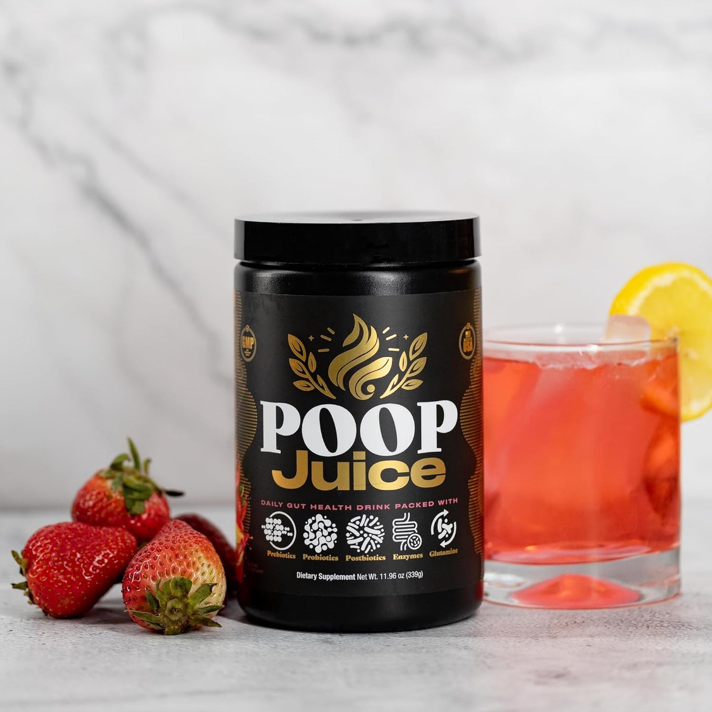 5-in-1 Prebiotic & Probiotic Digestive Supplement Powder - Bloat Relief, Gut & Immune Support - Strawberry Lemonade Flavor - 30 Servings