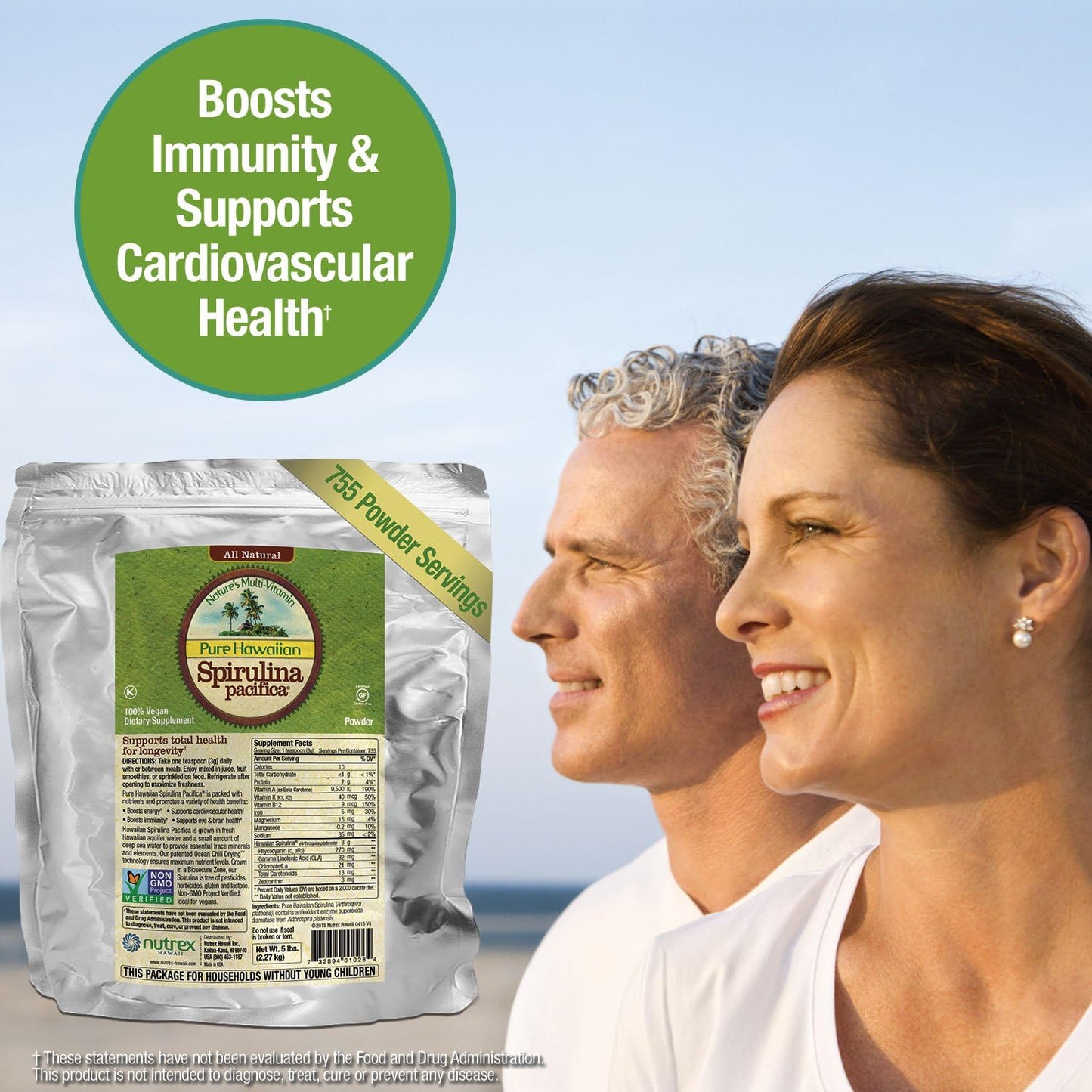 5 lb Bulk Bag of Nutrex Pure Hawaiian Spirulina Powder - Boost Energy & Immunity - Vegan & Non GMO - Natural Superfood from Hawaii