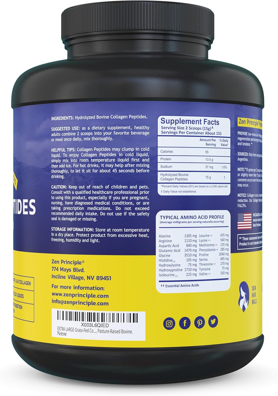 5 lb. Grass-Fed Collagen Peptides Powder for Hair, Skin & Joints - Paleo & Keto Friendly, Anti-Aging Protein