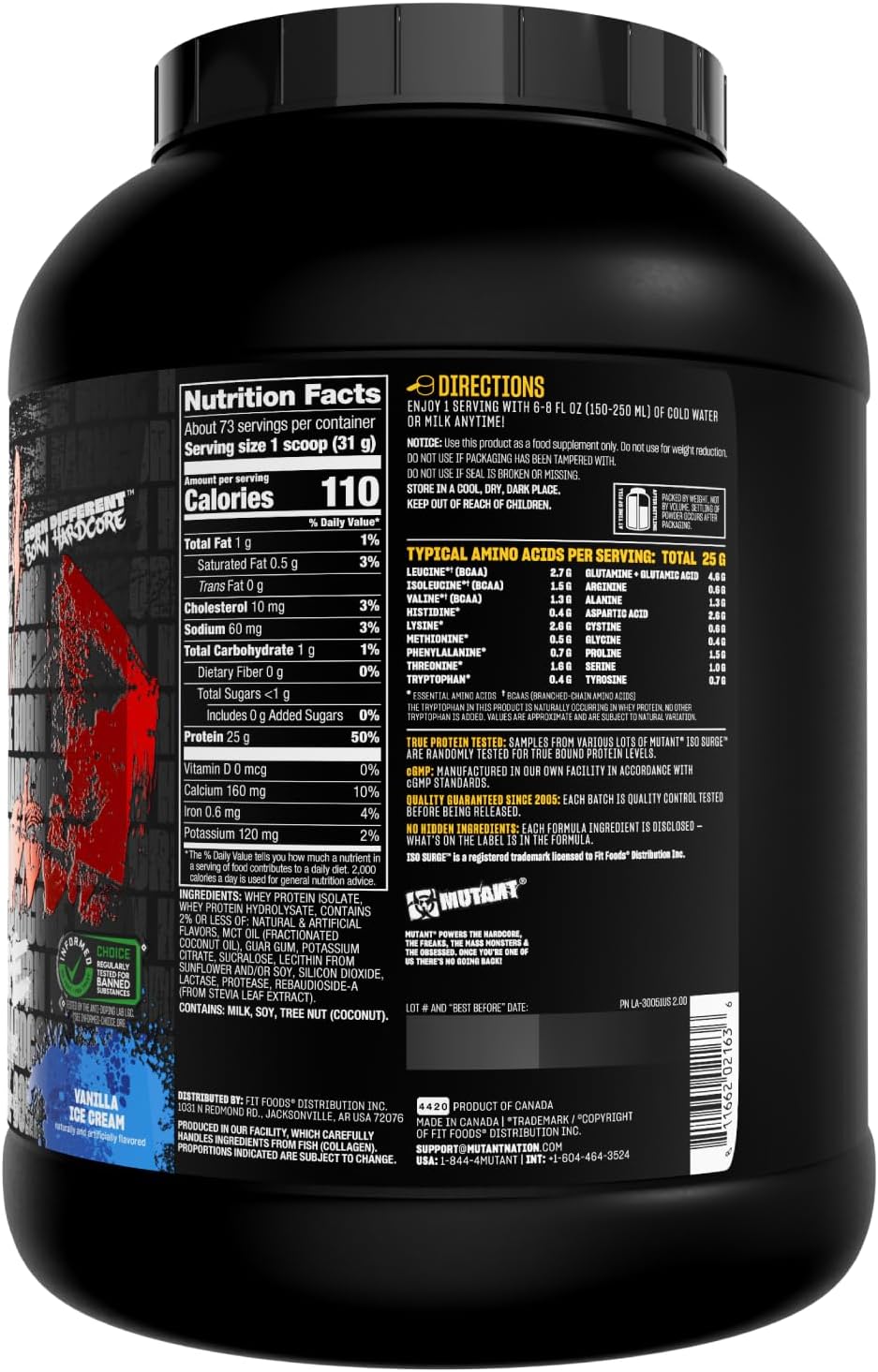 5 lb Mutant ISO Surge Vanilla Ice Cream Whey Protein Isolate Powder - Fast-Acting Recovery & Muscle Building Formula for Strength Gain