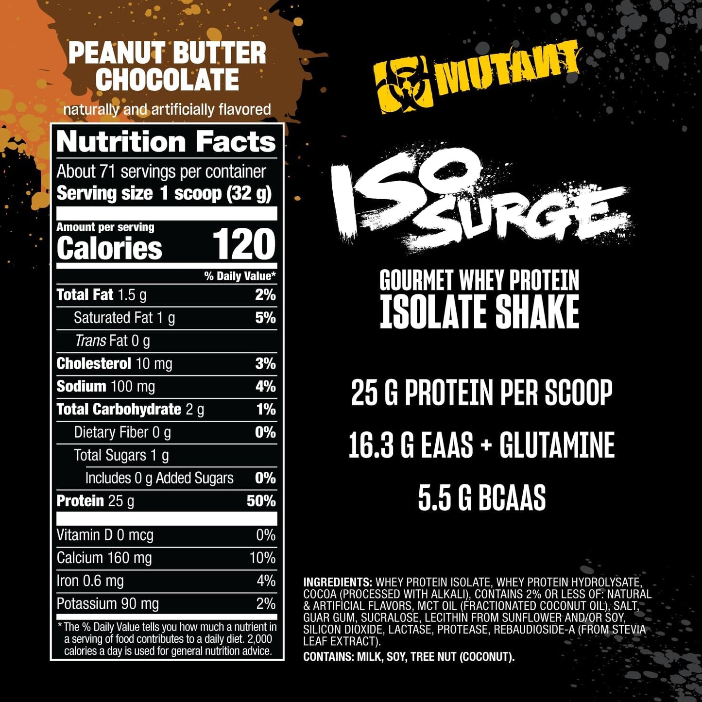 5 lb Mutant ISO Surge Whey Protein Isolate Powder for Muscle Recovery and Growth - Peanut Butter Chocolate Flavor