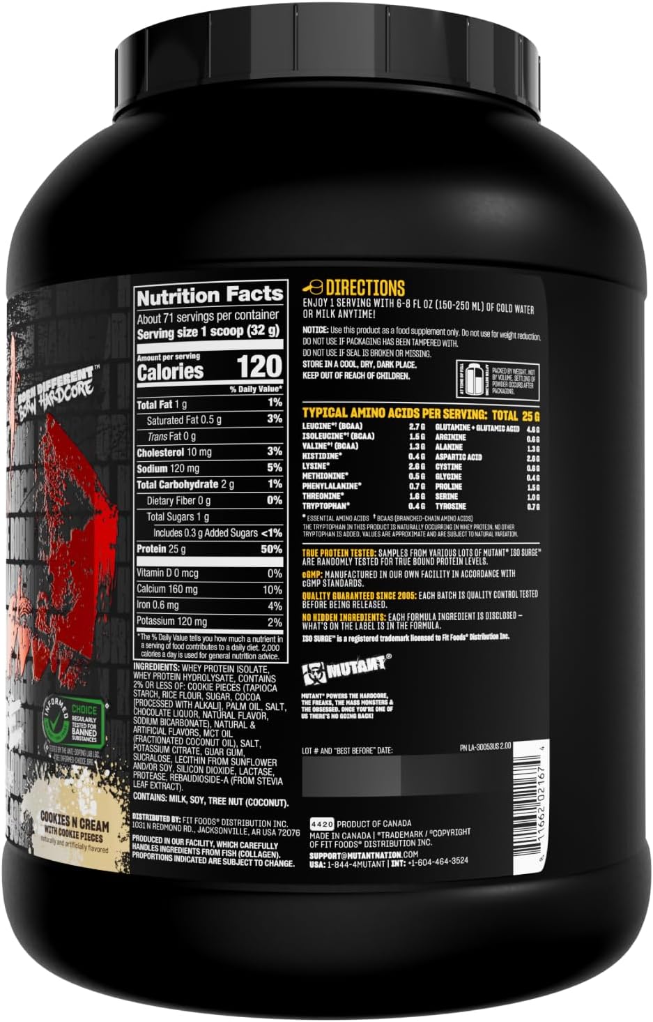 5 lb Mutant ISO Surge Whey Protein Isolate Powder for Fast Recovery, Muscle Building, and Strength - Cookies & Cream Flavor