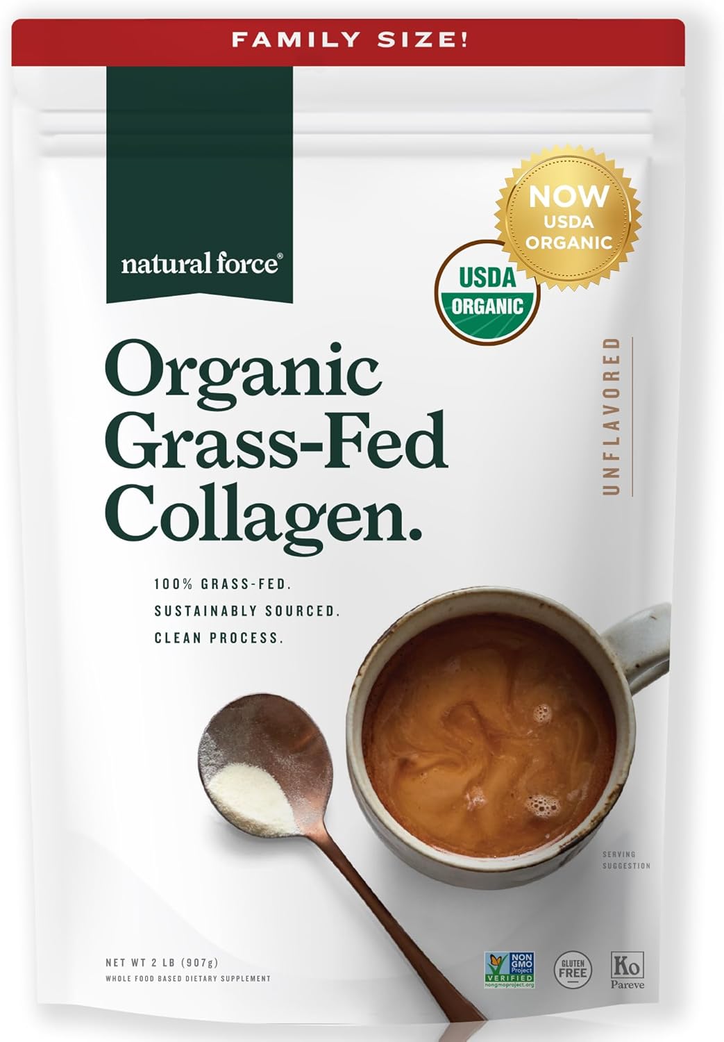 5 lb Natural Force Grass Fed Organic Whey Protein Powder - Vanilla, 32oz Clean Collagen Peptides Powder - Unflavored