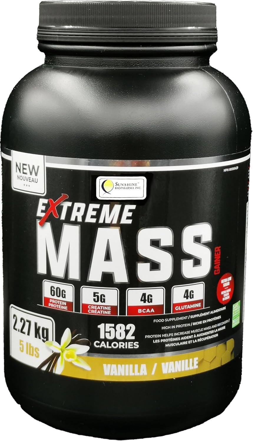 5 lb Sunshine Biopharma Extreme Mass Gainer Muscle Builder - High Calorie, Low Sugar for Intense Workouts