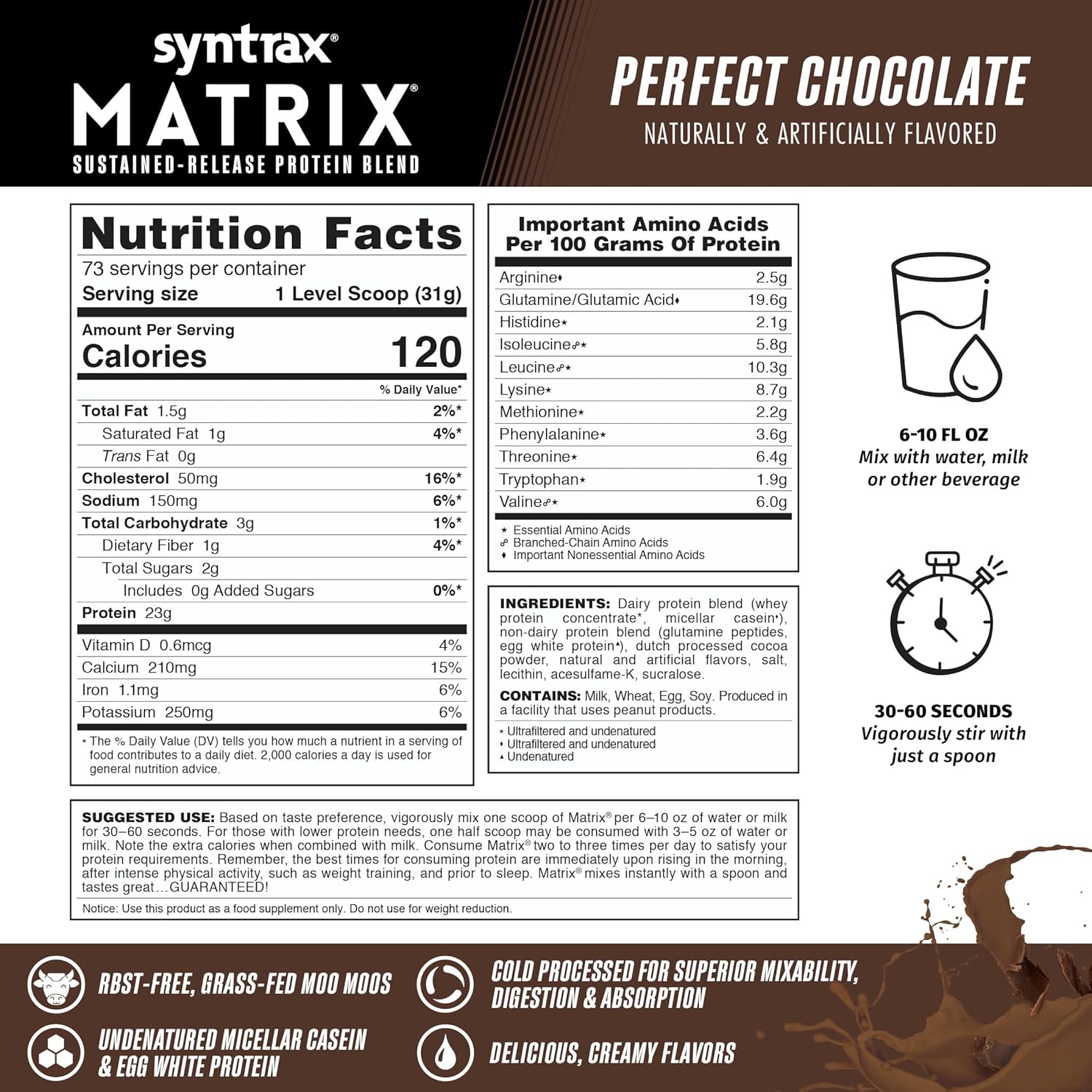 5 lb Syntrax Nutrition Matrix Protein Powder - Sustained-Release Blend, Perfect Chocolate Flavor