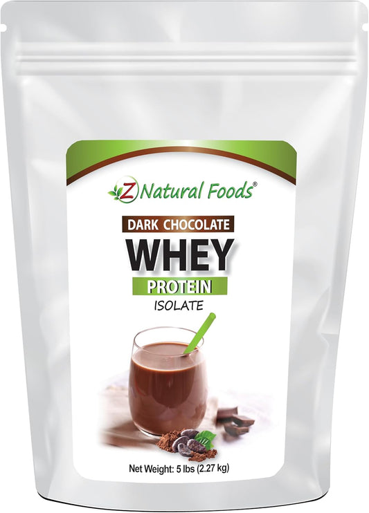 5 lb Z Natural Foods Dark Chocolate Whey Protein Isolate Powder - Sugar-Free, Energy Boost, Slimming Formula - Gluten Free, Non-GMO