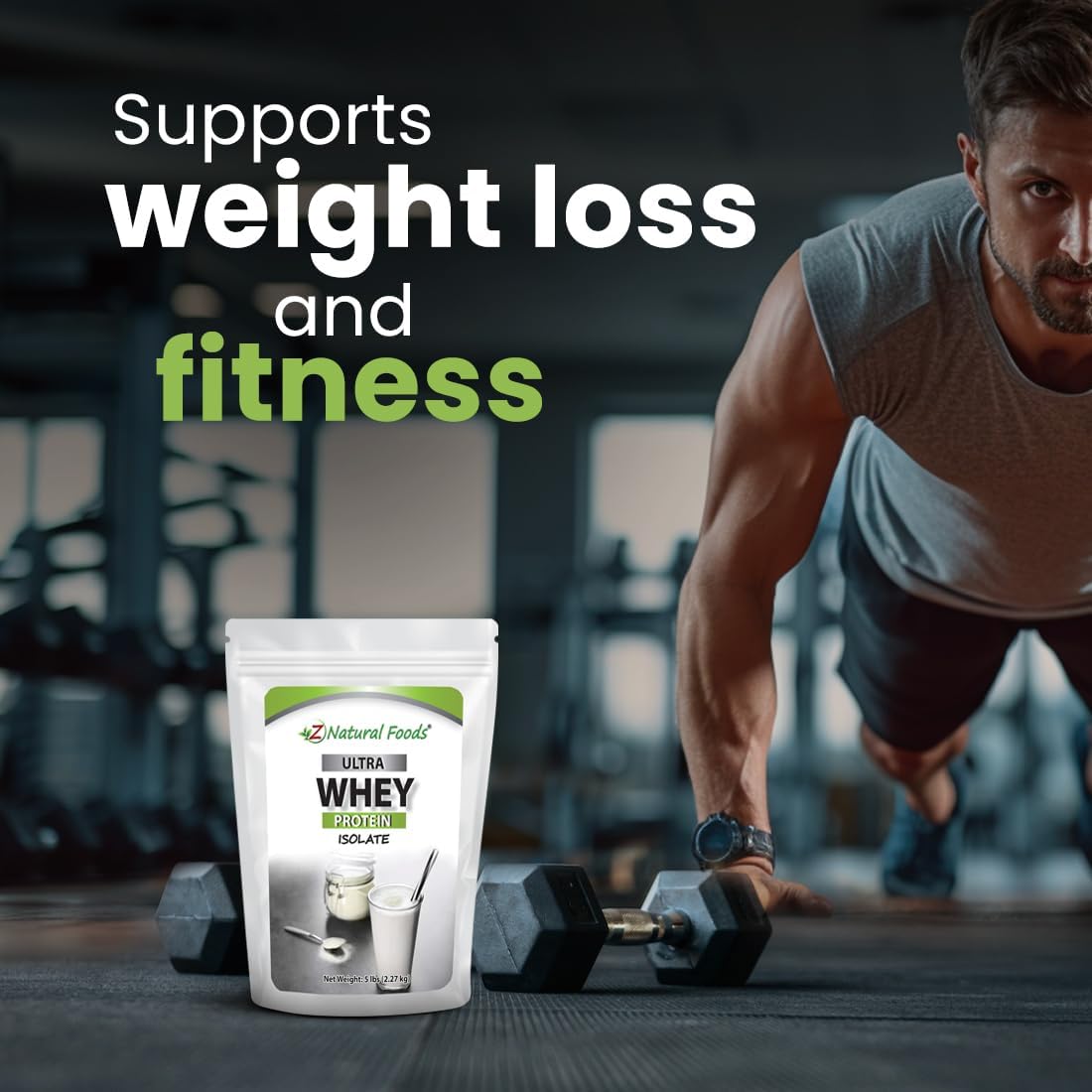 5 lb Z Natural Foods Ultra Whey Protein Isolate Powder - Pure, Unflavored, Unsweetened Protein Supplement for Fitness, Sports Nutrition, and Immune Support