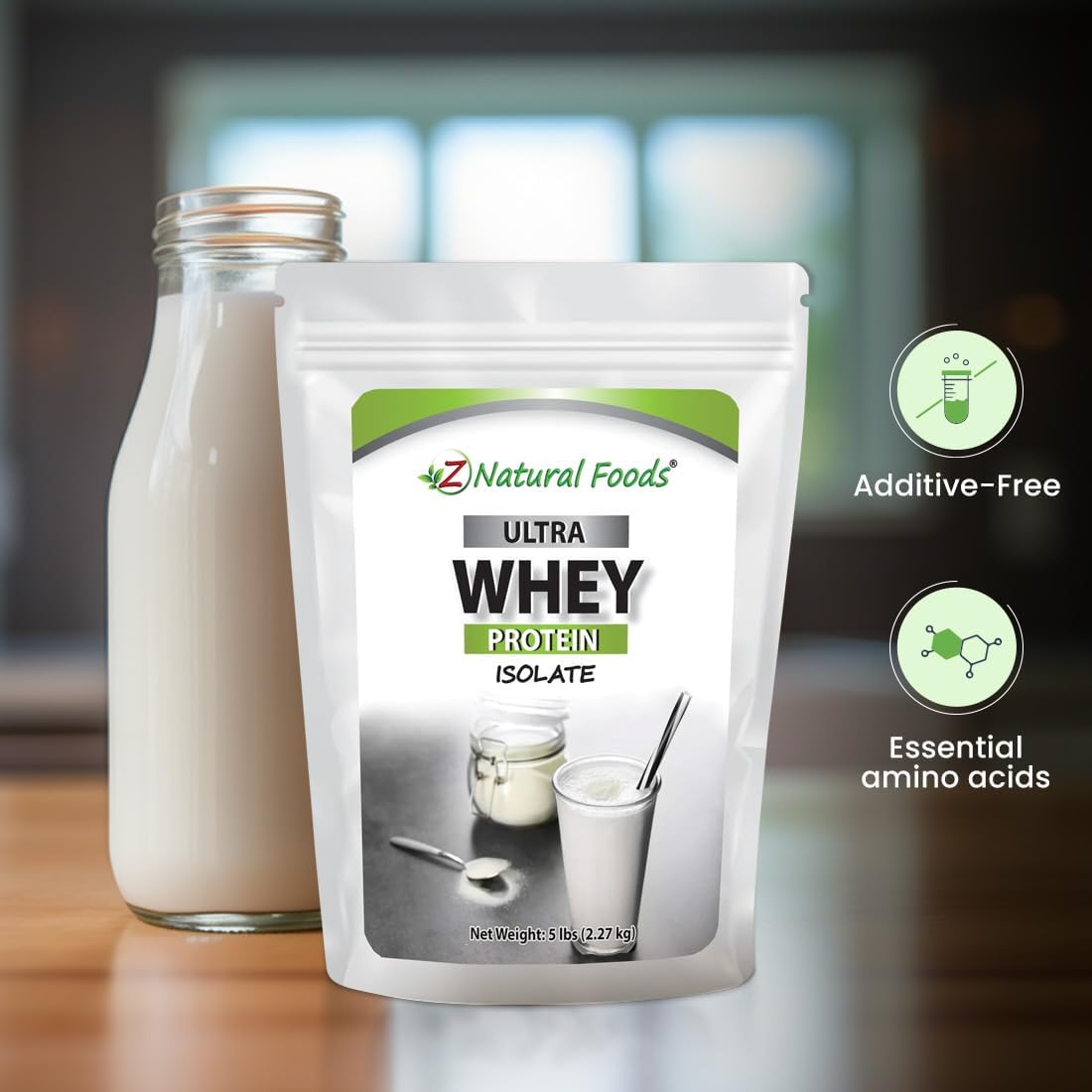 5 lb Z Natural Foods Ultra Whey Protein Isolate Powder - Pure, Unflavored, Unsweetened Protein Supplement for Fitness, Sports Nutrition, and Immune Support