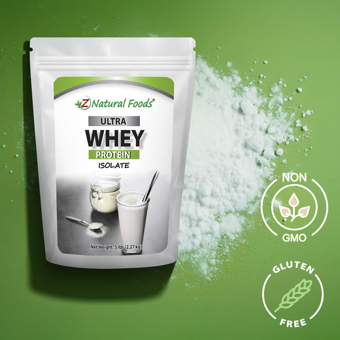 5 lb Z Natural Foods Ultra Whey Protein Isolate Powder - Pure, Unflavored, Unsweetened Protein Supplement for Fitness, Sports Nutrition, and Immune Support