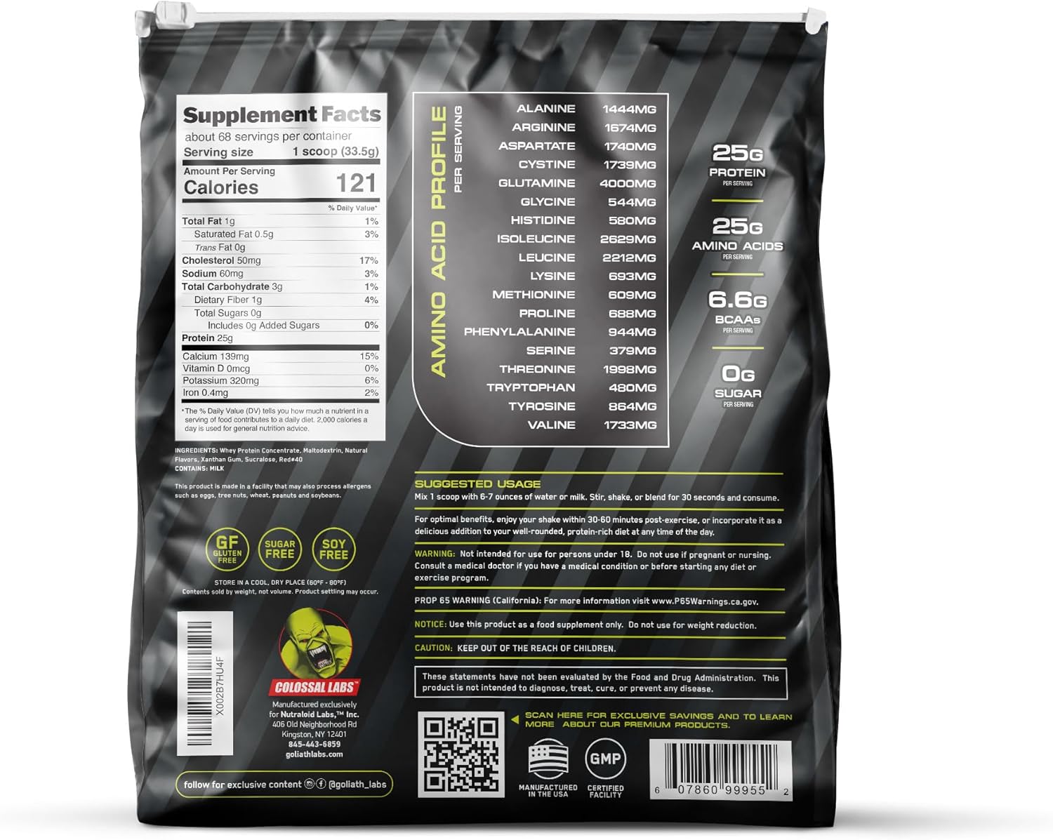 5 lbs of COLOSSAL LABS Muscle Whey Protein Powder - Cookies n Cream Flavor with 25,000mg Amino Acids per Serving - Cold Filtered Formula (Pack of 1)