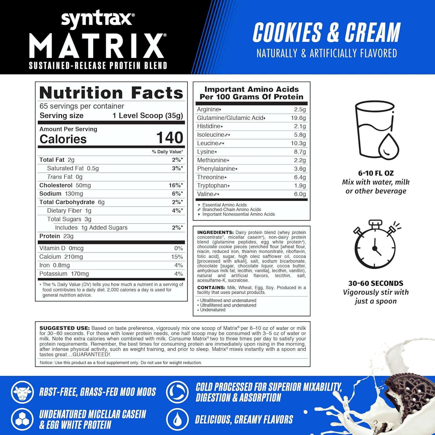 5 lbs of Syntrax Nutrition Matrix Protein Powder with Real Cookie Pieces, Cookies & Cream Flavor