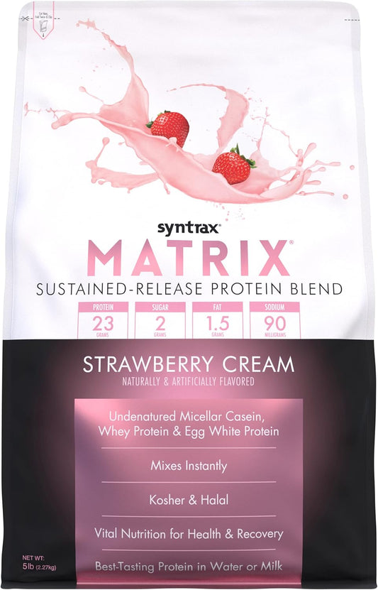 5 lbs Syntrax Nutrition Matrix Strawberry Cream Sustained-Release Protein Powder Blend