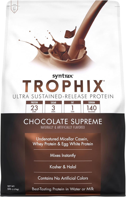 5 lbs Syntrax Nutrition Trophix Protein Powder, Chocolate Supreme - Ultra Sustained-Release Blend