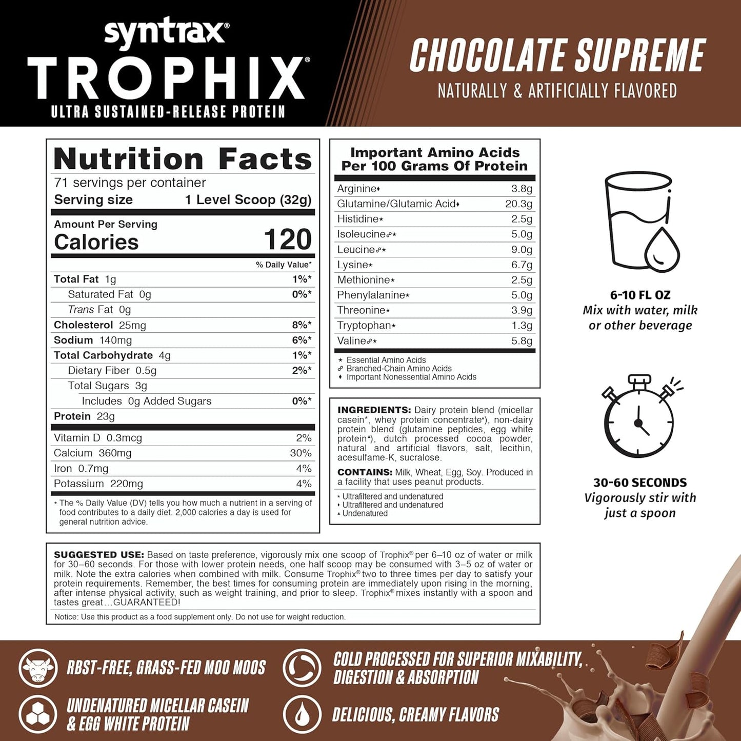5 lbs Syntrax Nutrition Trophix Protein Powder, Chocolate Supreme - Ultra Sustained-Release Blend