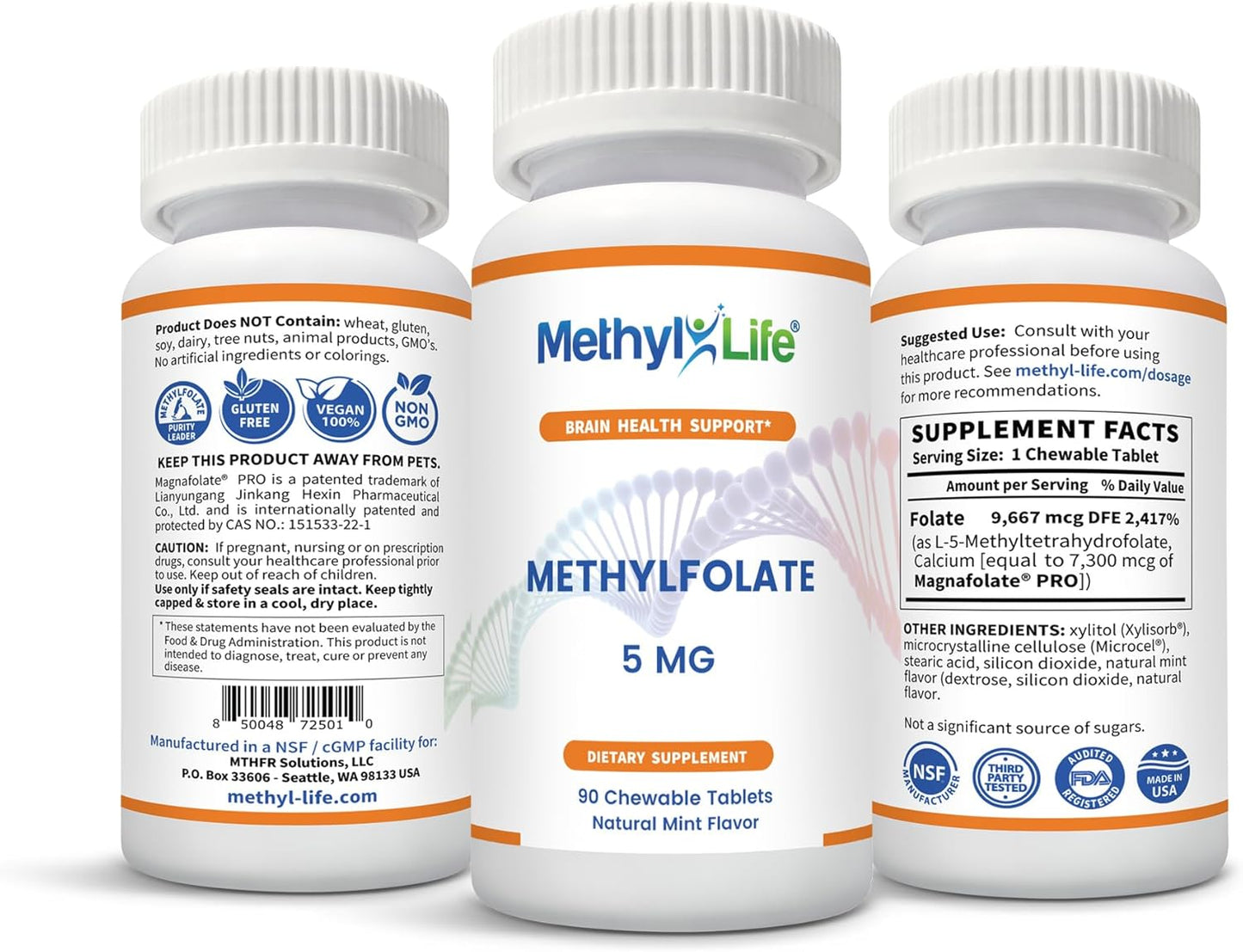 5 mg Chewable L-Methylfolate - 90 Day Supply - Pure & Non-GMO - Gluten Free Folate - BoostGo Australia
