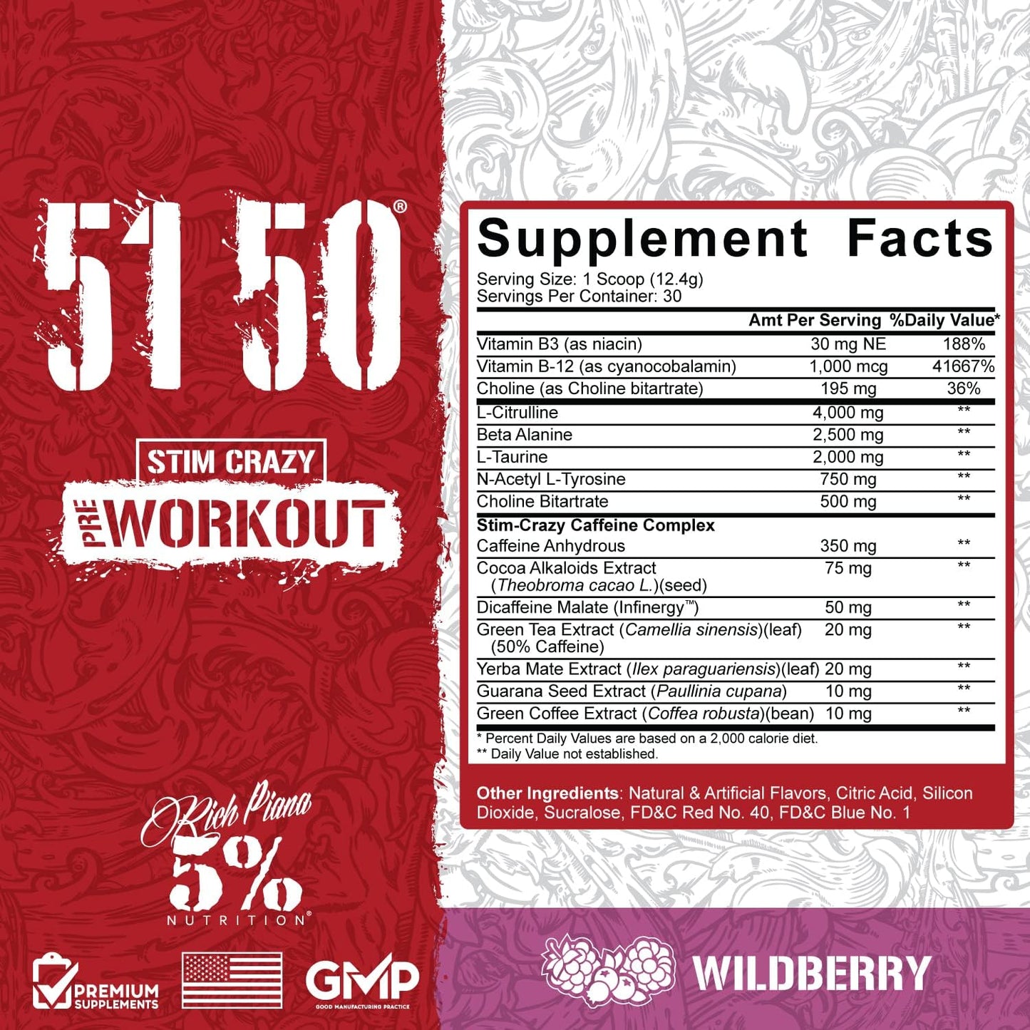 5% Nutrition 5150 High Stim Pre-Workout Powder - Extreme Energy, Focus, & Pumps - 400mg Caffeine, Citrulline, Beta Alanine - 30 Servings