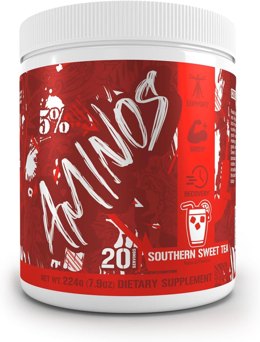 5% Nutrition Code Red Aminos BCAA & EAA Powder - Full Spectrum Post Workout Recovery Drink for Men & Women - Southern Sweet Tea Flavor