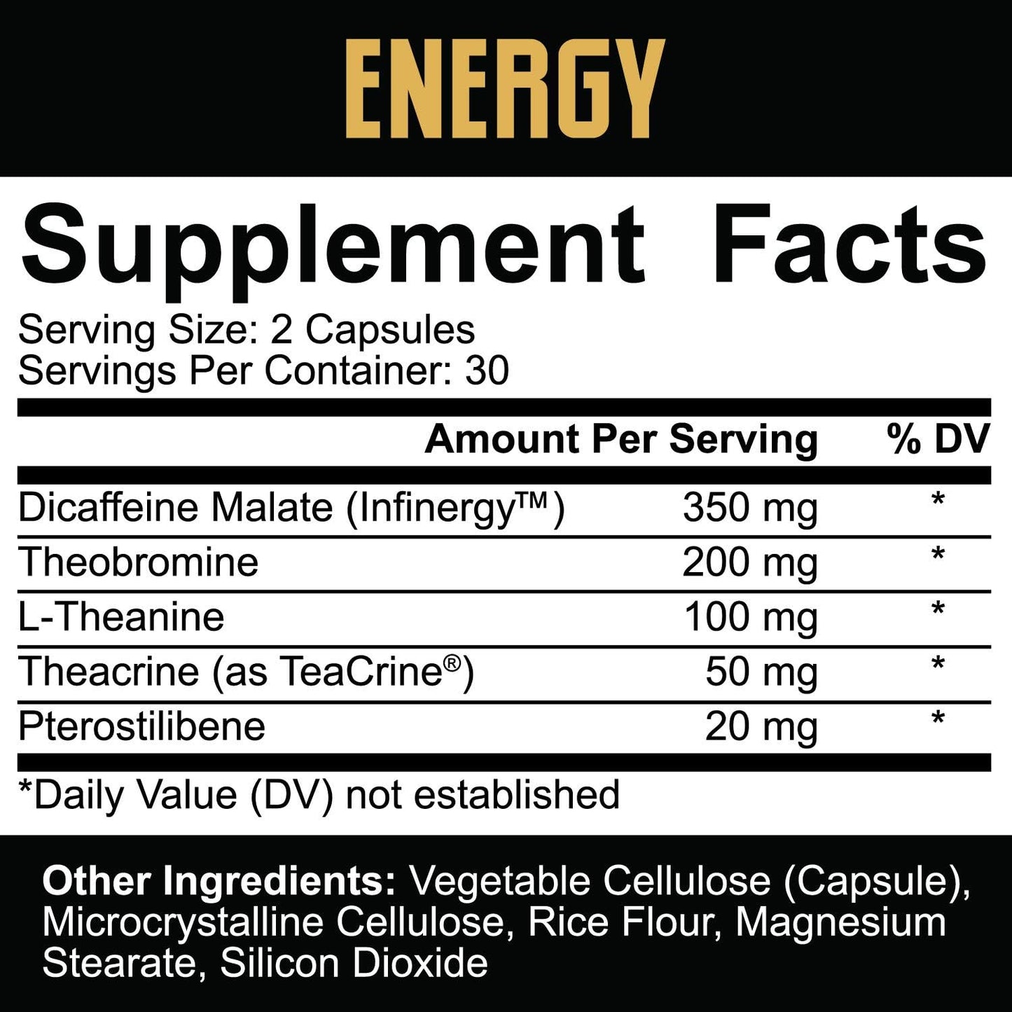 5% Nutrition Core Energy Supplement for Enhanced Focus, Energy, and Cognitive Performance with Infinergy Caffeine, L-Theanine, Theobromine, TeaCrine, and Pterostilbene - 30 Servings