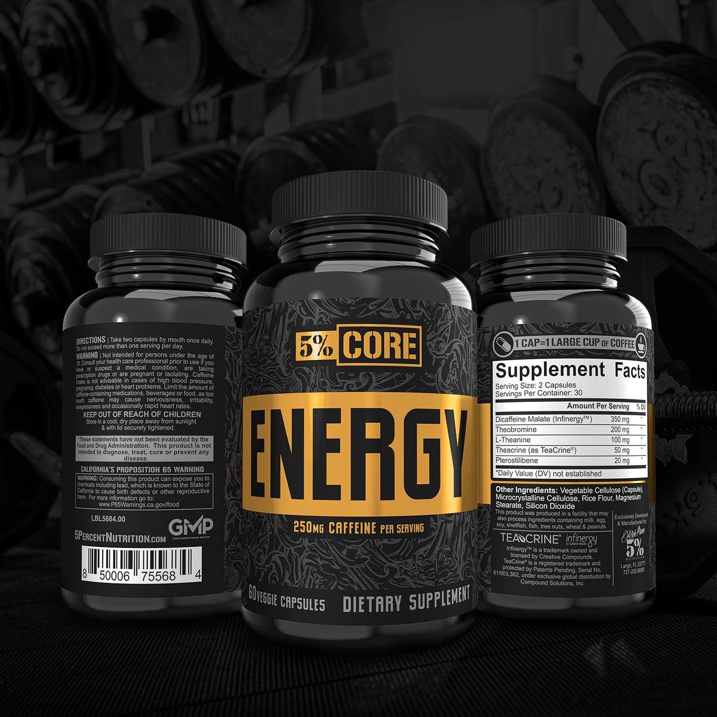 5% Nutrition Core Energy Supplement for Enhanced Focus, Energy, and Cognitive Performance with Infinergy Caffeine, L-Theanine, Theobromine, TeaCrine, and Pterostilbene - 30 Servings