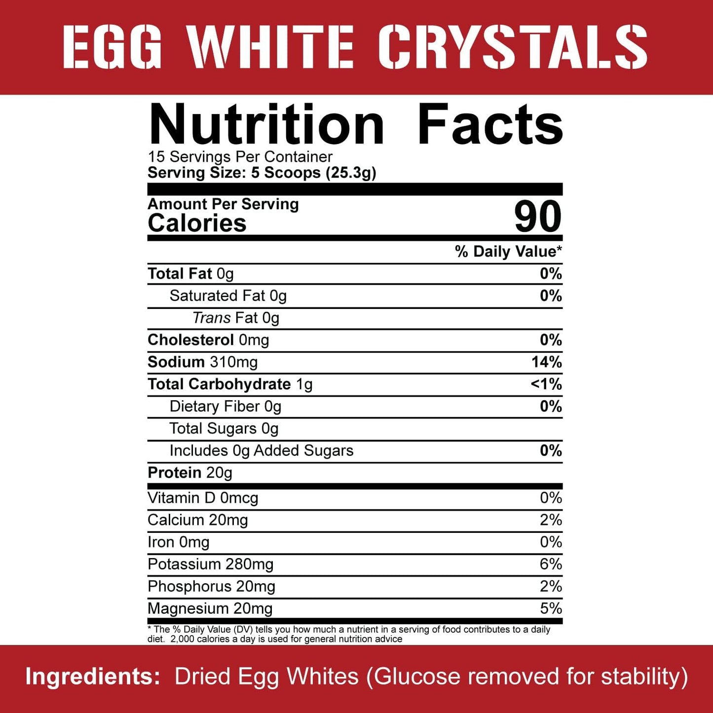 5% Nutrition Egg White Crystals - 100% Pure Protein Powder, 20g Protein, Easy Mixing & Storage, 0.84 lbs, 15 Servings