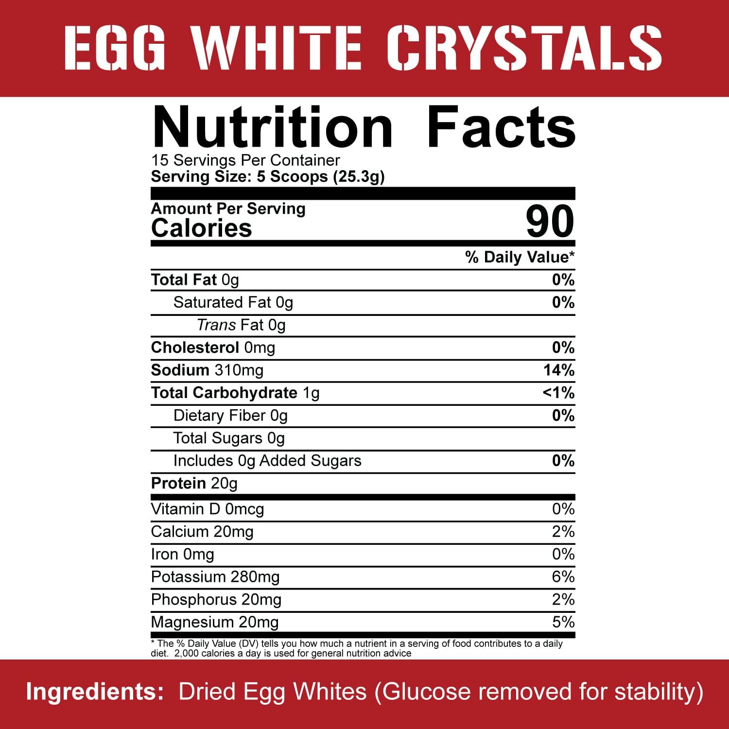 5% Nutrition Egg White Crystals - 100% Pure Protein Powder, 20g Protein, Easy Mixing & Storage, 0.84 lbs, 15 Servings