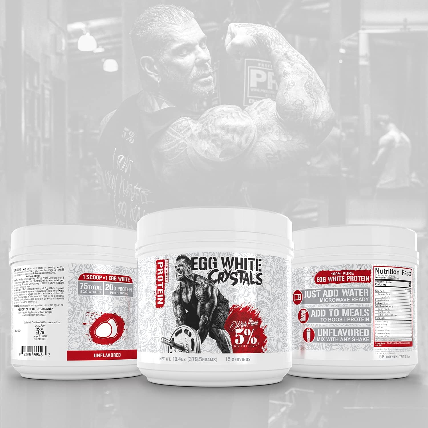 5% Nutrition Egg White Crystals - 100% Pure Protein Powder, 20g Protein, Easy Mixing & Storage, 0.84 lbs, 15 Servings