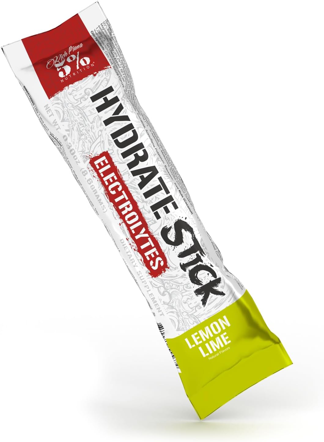 5% Nutrition Hydrate Stick Hydration Packets - Electrolyte Powder Mix with Coconut Water (Lemon Lime, 10 Pack)