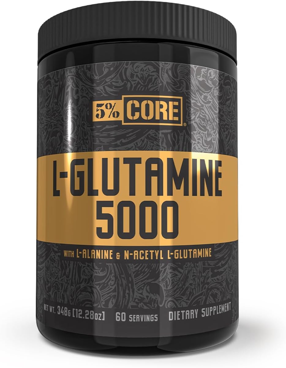 5% Nutrition L-Glutamine 5000 Supplement with L-Alanine for Immune and Digestive Support - Amino Acid Muscle Builder for Post Workout Recovery - Unflavored (60 Servings)