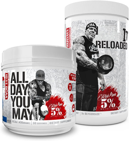 5% Nutrition Rich Piana Bundle: AllDayYouMay BCAA Powder + Kill It Reloaded Pre-Workout (Blue Raspberry)