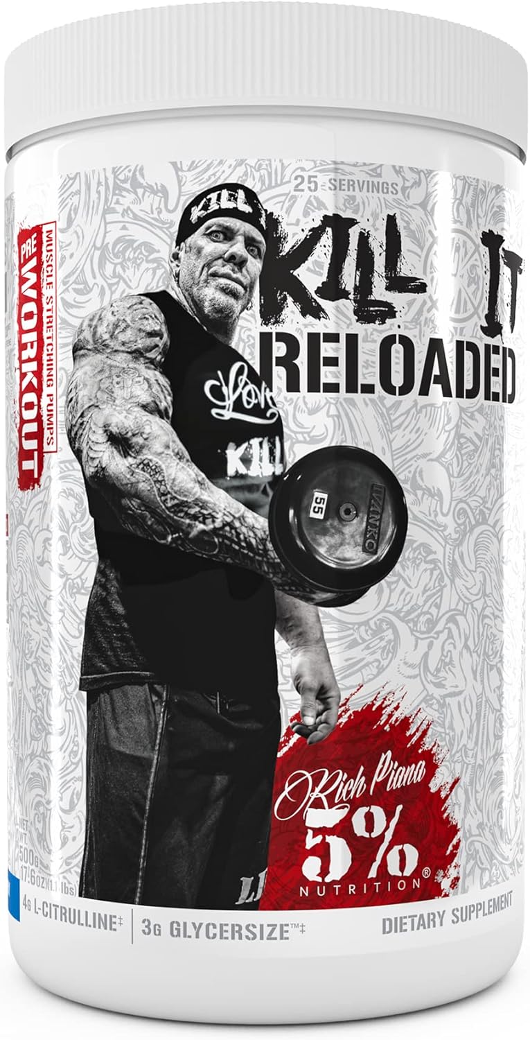 5% Nutrition Rich Piana Bundle: AllDayYouMay BCAA Powder + Kill It Reloaded Pre-Workout (Blue Raspberry)