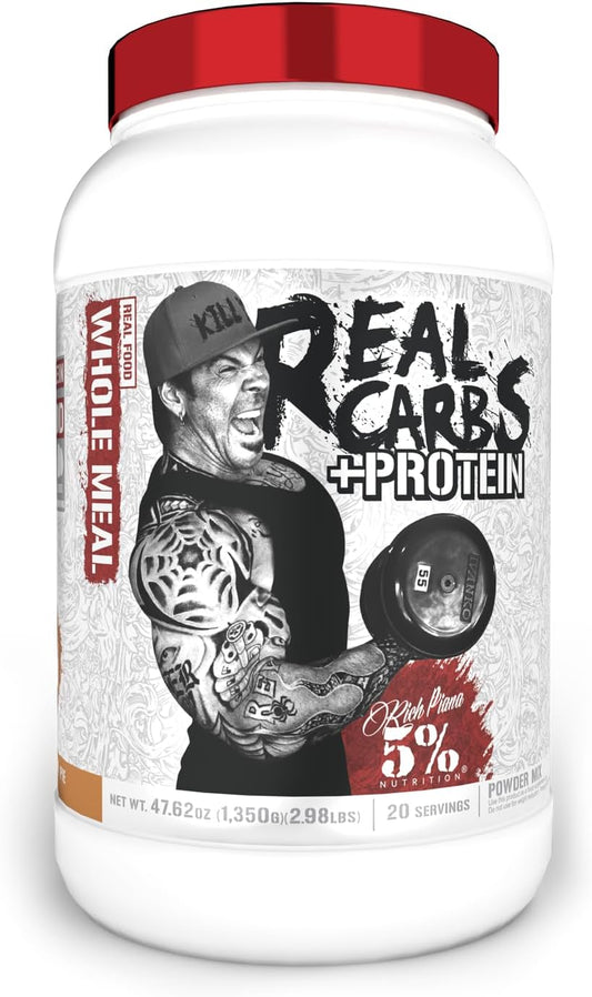 5% Nutrition Rich Piana Real Carbs + Protein Powder - Clean Mass Gainer with Real Food Carbohydrates for Pre & Post Workout Recovery - 2.9 lb, 20 Servings (Apple Cinnamon Pie)