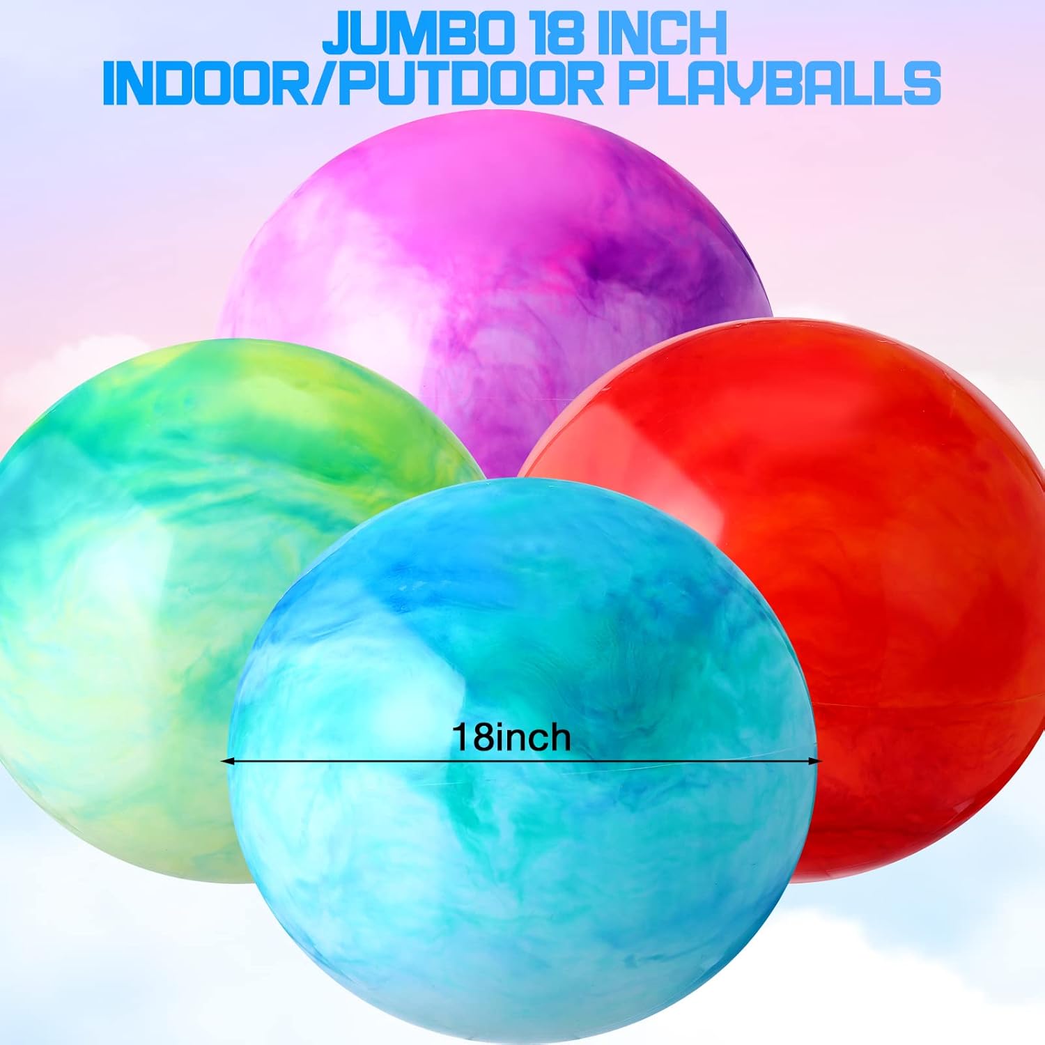 5 Pack Chumia 18 Inch Bouncy Balls Set with Hand Pump - Fun Rubber Inflatable Beach Balls for Outdoor Parties and Play