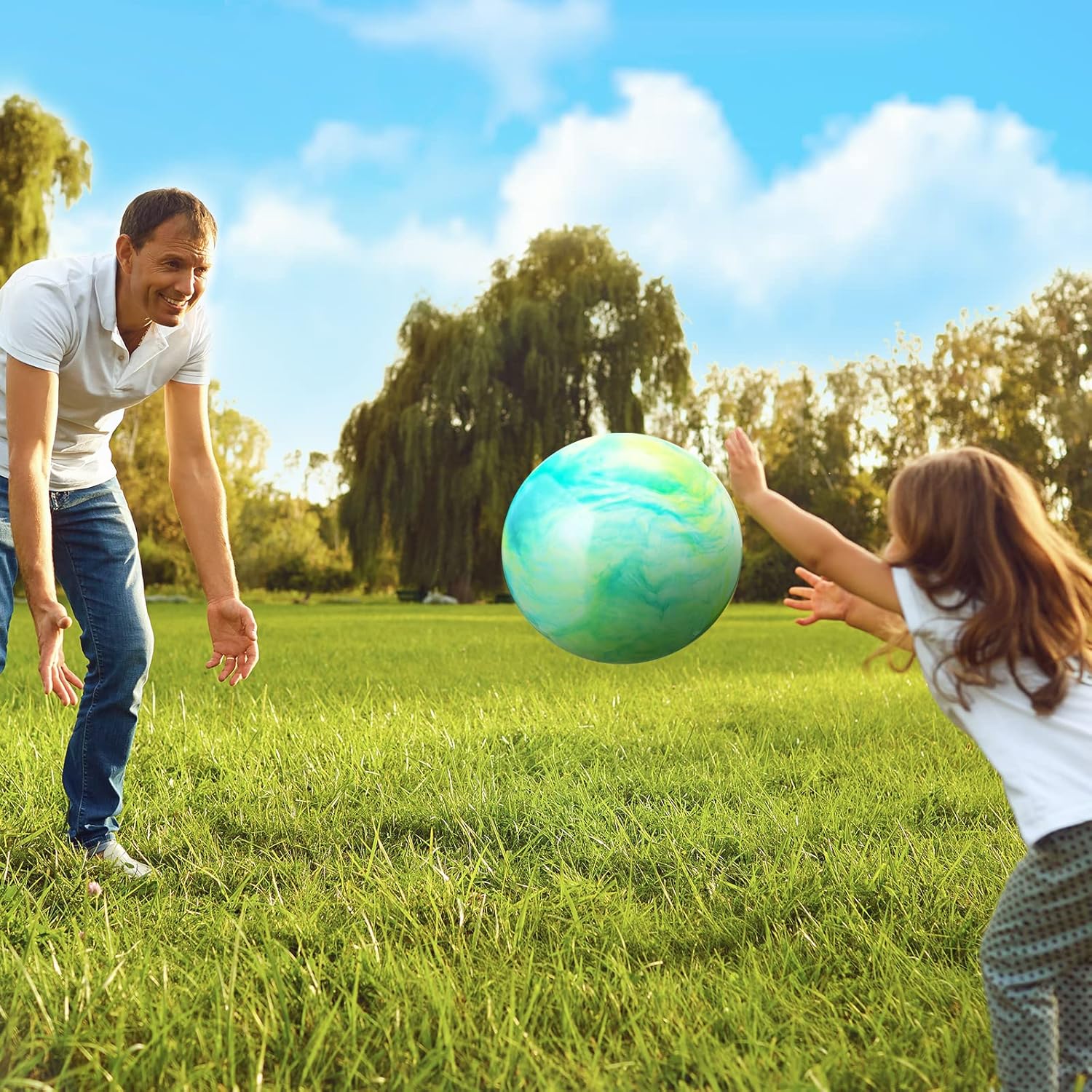 5 Pack Chumia 18 Inch Bouncy Balls Set with Hand Pump - Fun Rubber Inflatable Beach Balls for Outdoor Parties and Play