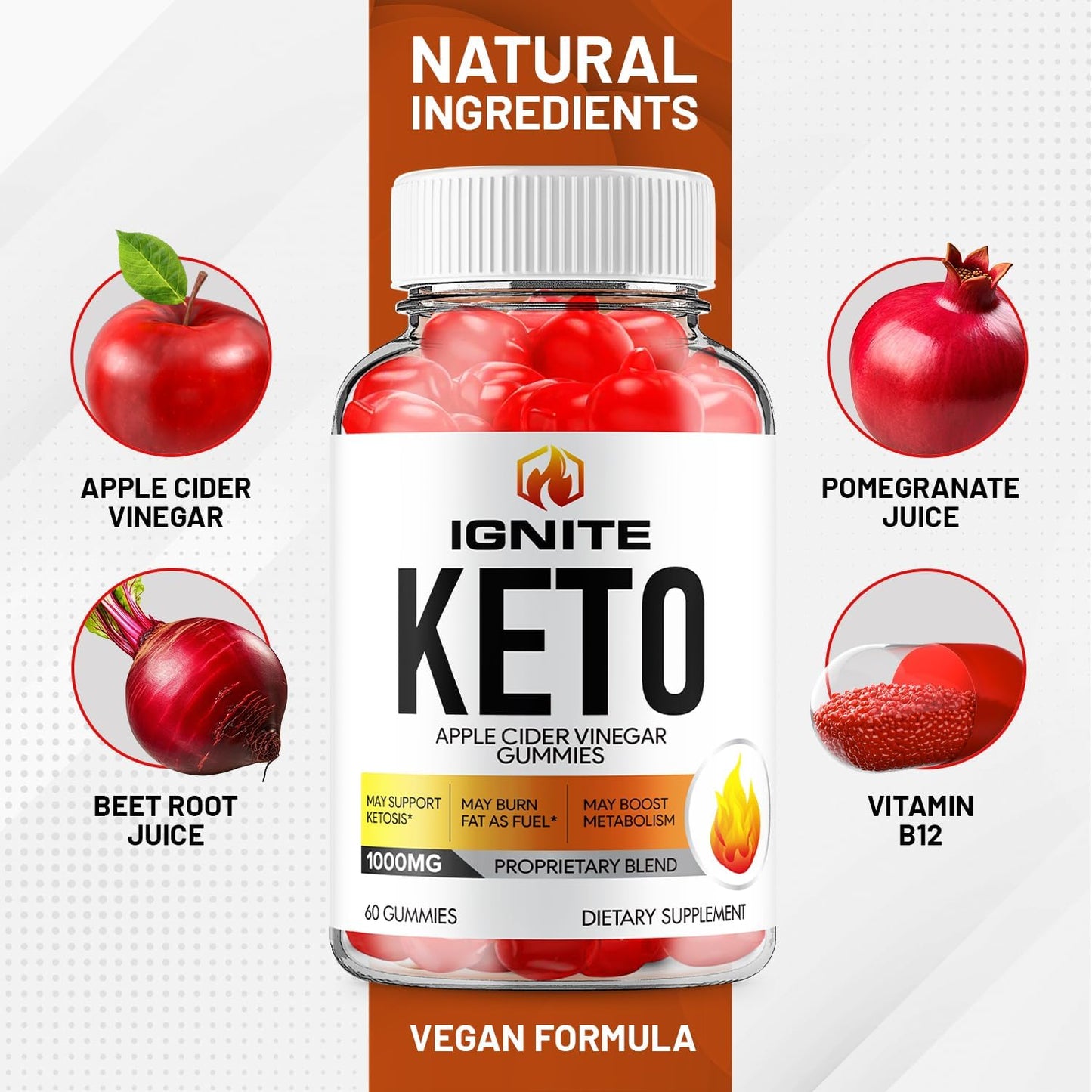 5 Pack Ignite Keto Plus ACV Gummies - Advanced Formula Apple Cider Vinegar Dietary Supplement (300 Gummies)