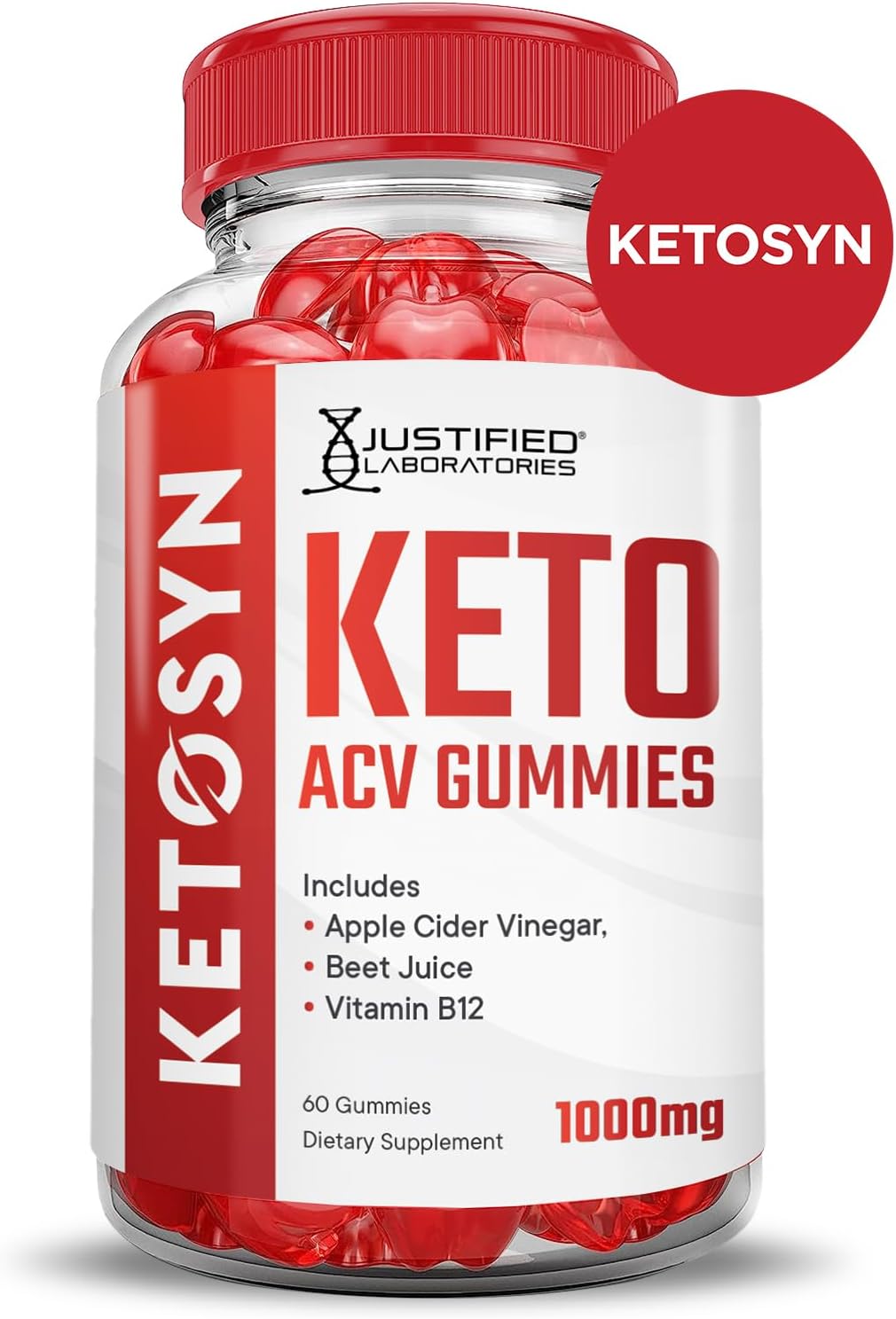 5 Pack Justified Laboratories Ketosyn Keto ACV Gummies - Advanced Formula 1000MG with Pomegranate Beet Juice Powder - B12 Vegan Non GMO - 300 Gummys