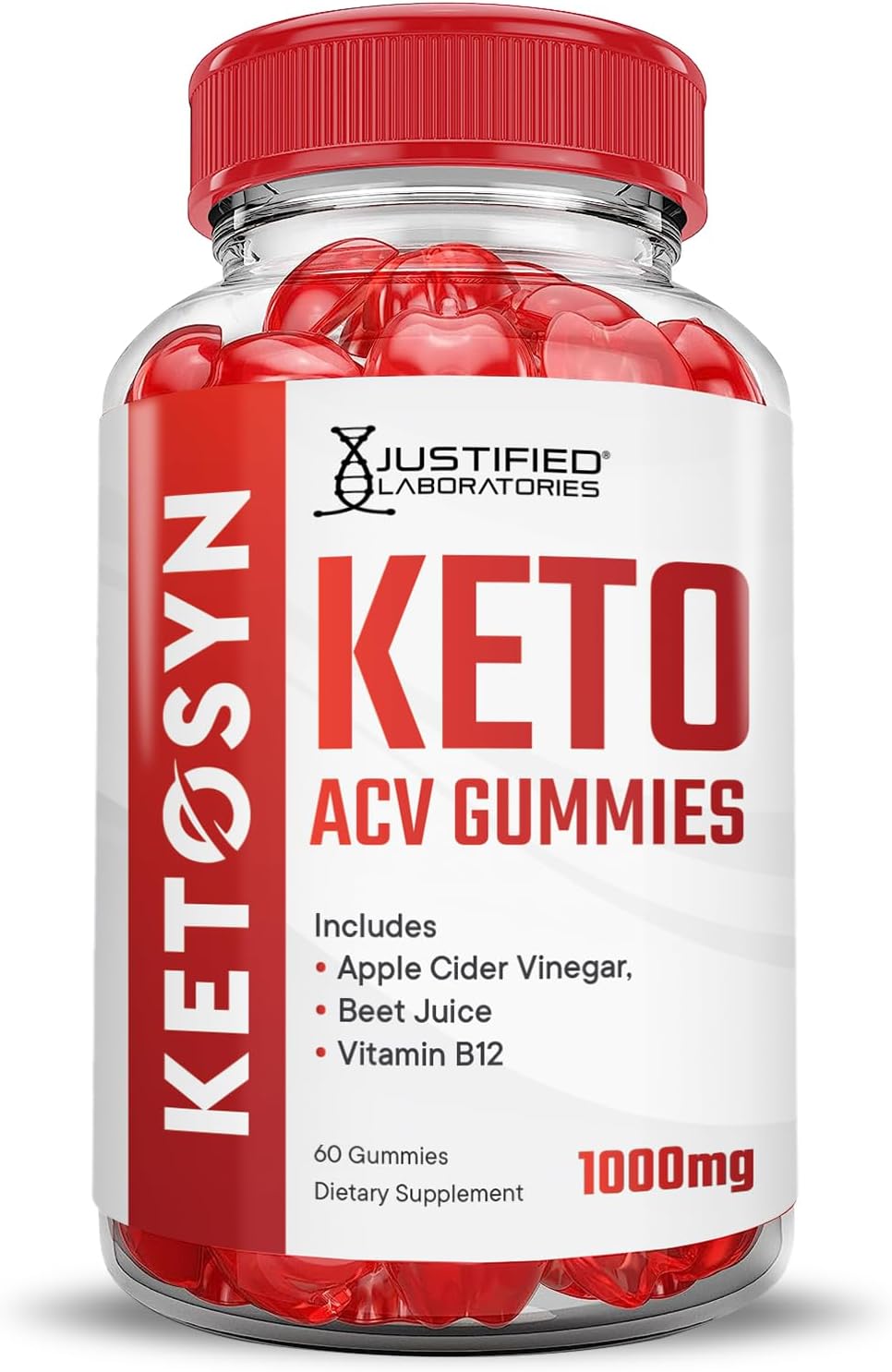 5 Pack Justified Laboratories Ketosyn Keto ACV Gummies - Advanced Formula 1000MG with Pomegranate Beet Juice Powder - B12 Vegan Non GMO - 300 Gummys