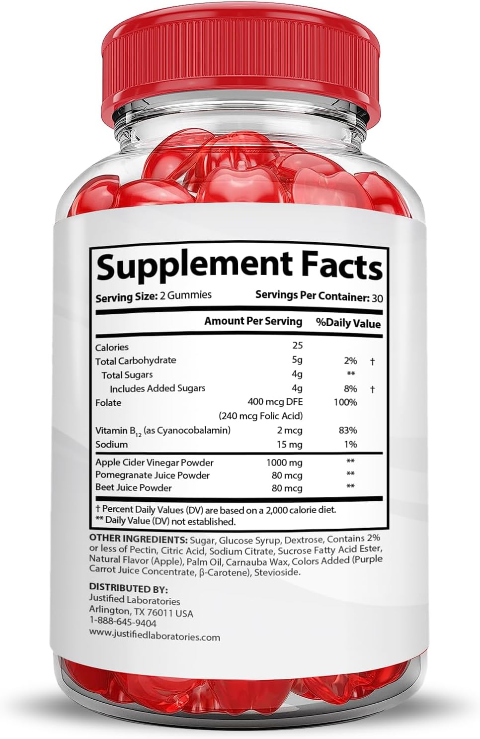 5 Pack Justified Laboratories Ketosyn Keto ACV Gummies - Advanced Formula 1000MG with Pomegranate Beet Juice Powder - B12 Vegan Non GMO - 300 Gummys