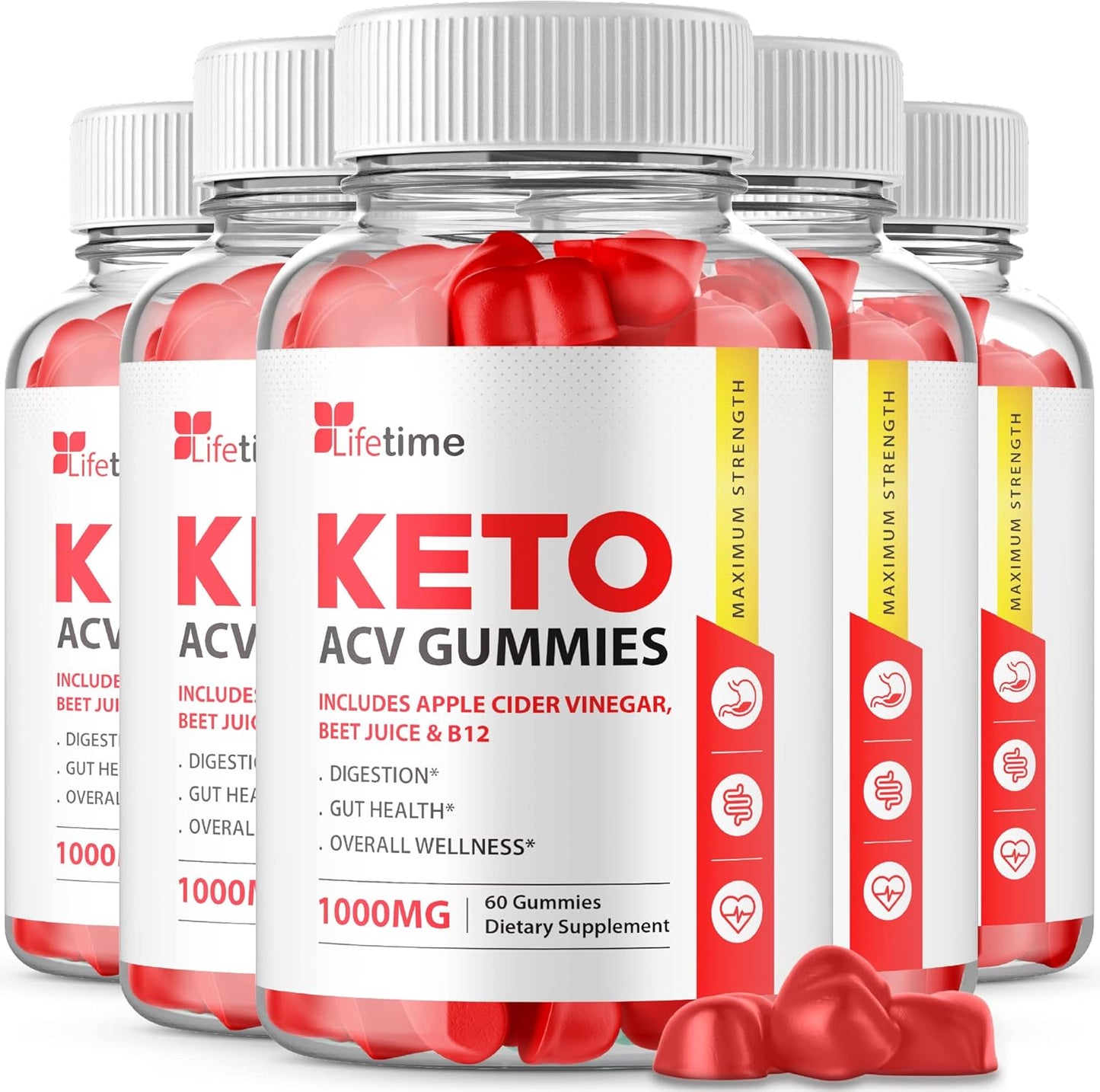 5 Pack Lifetime Keto Plus ACV Gummies - Official Formula, Vegan, Non GMO - Lifetime Keto Gummies with Apple Cider Vinegar, Vitamin B12, Pomegranate Juice - BoostGo Australia