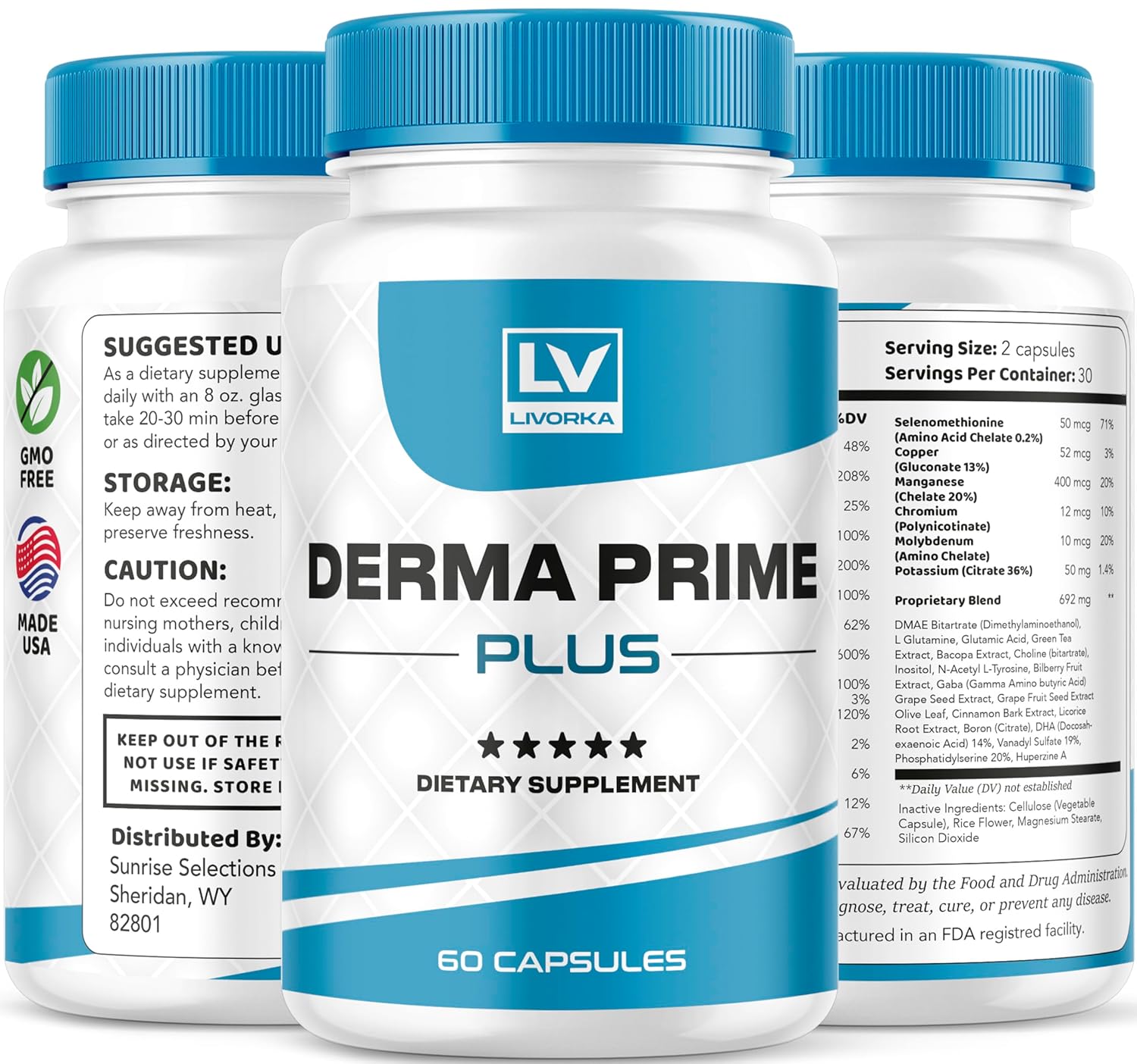 5-Pack LIVORKA Derma Prime Plus Capsules - Sweet Relief for Skin - 300 Capsules for 5 Months of Nourishment