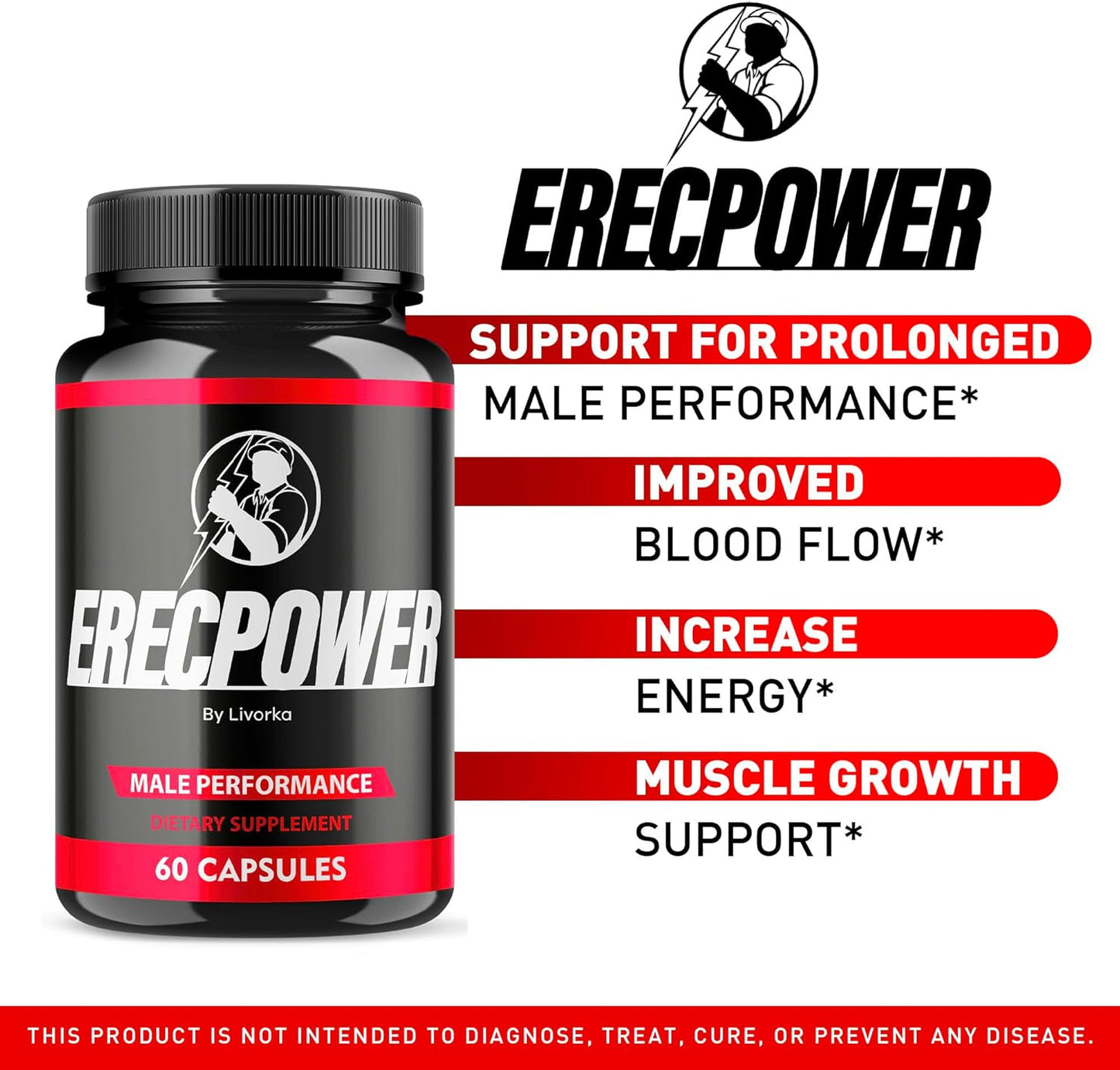 5-Pack LIVORKA Erecpower Capsules for Men - Advanced Male Performance Multivitamin Supplement (300 Capsules)