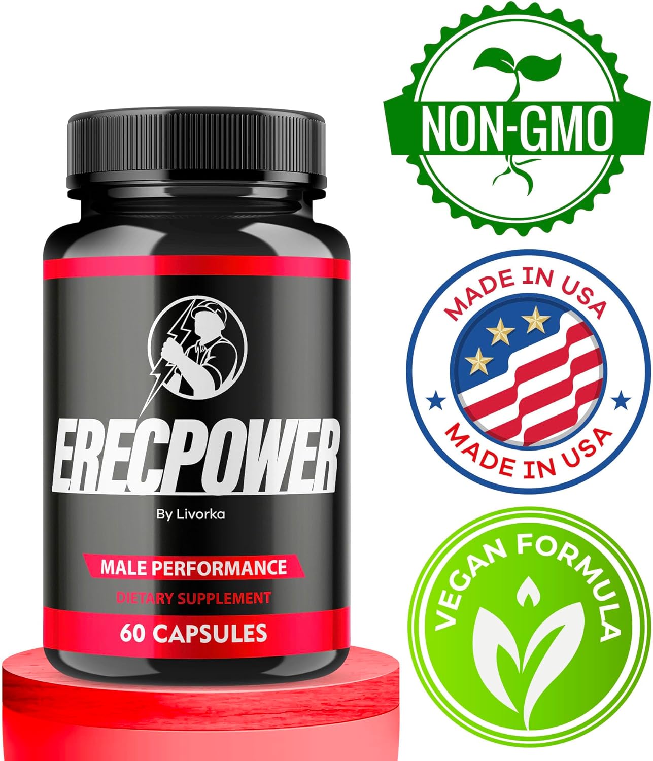 5-Pack LIVORKA Erecpower Capsules for Men - Advanced Male Performance Multivitamin Supplement (300 Capsules)
