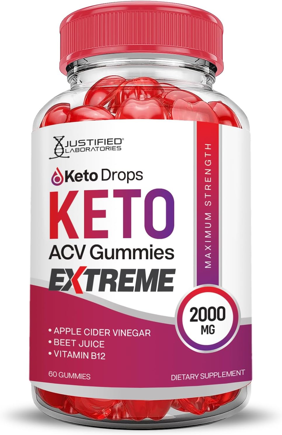 5 Pack of Justified Laboratories Keto Drops and ACV Gummies - 2000MG Extreme Formula with Apple Cider Vinegar, Pomegranate, Beet Juice Powder, B12 - Vegan and Non GMO - 300 Gummies
