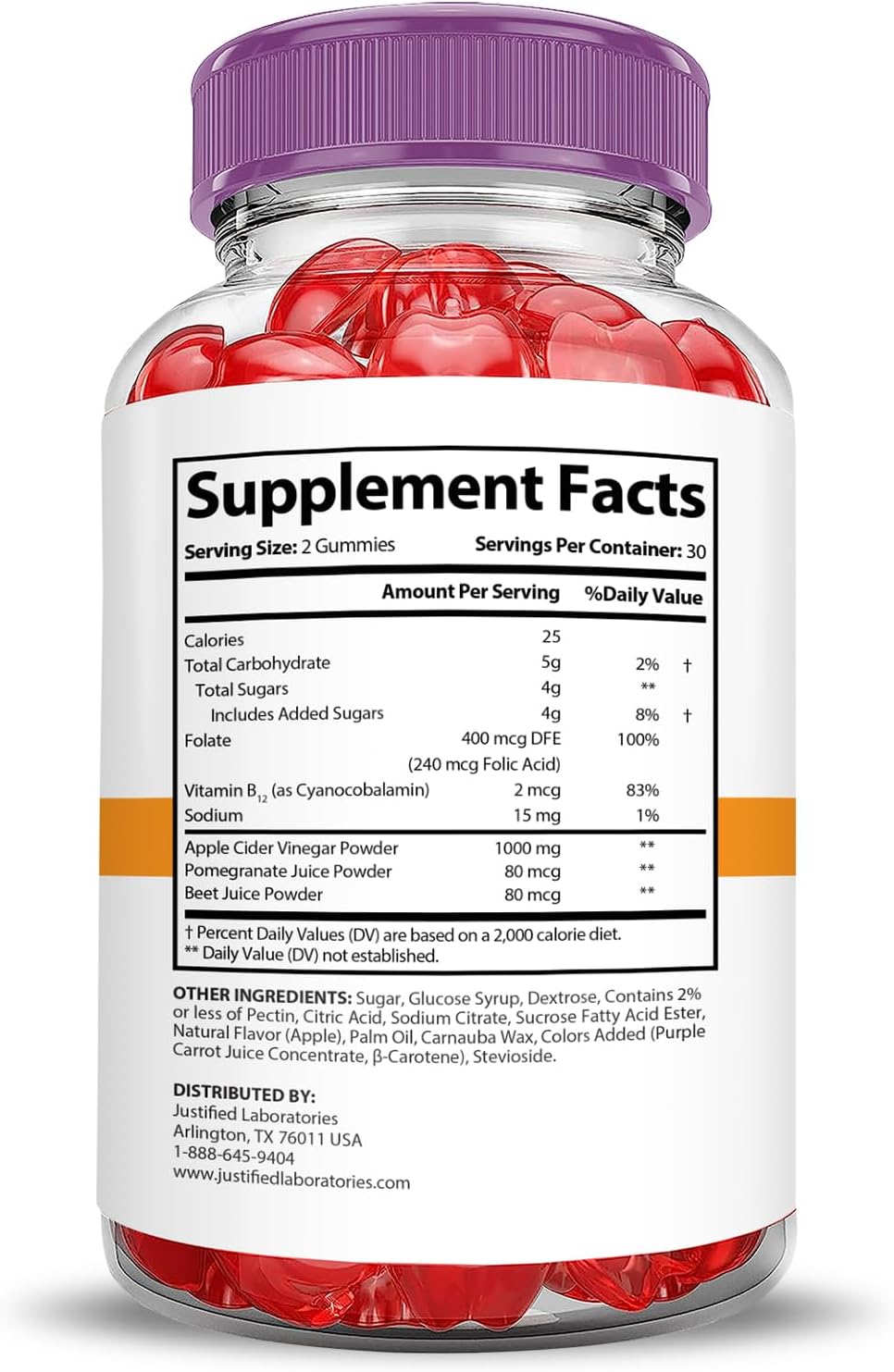 5 Pack of Justified Laboratories Rapid Ripped Keto ACV Gummies - Advanced Formula with 1000MG, Apple Cider Vinegar, Pomegranate, Beet Juice Powder, B12 - Vegan, Non GMO - 300 Gummies