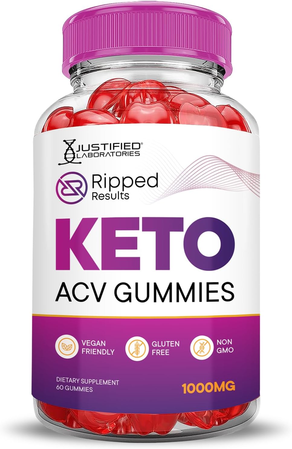 5 Pack of Justified Laboratories Ripped Results Keto ACV Gummies - Advanced Formula with 1000MG, Apple Cider Vinegar, Pomegranate Beet Juice Powder, B12 - Vegan, Non GMO (300 Gummies)