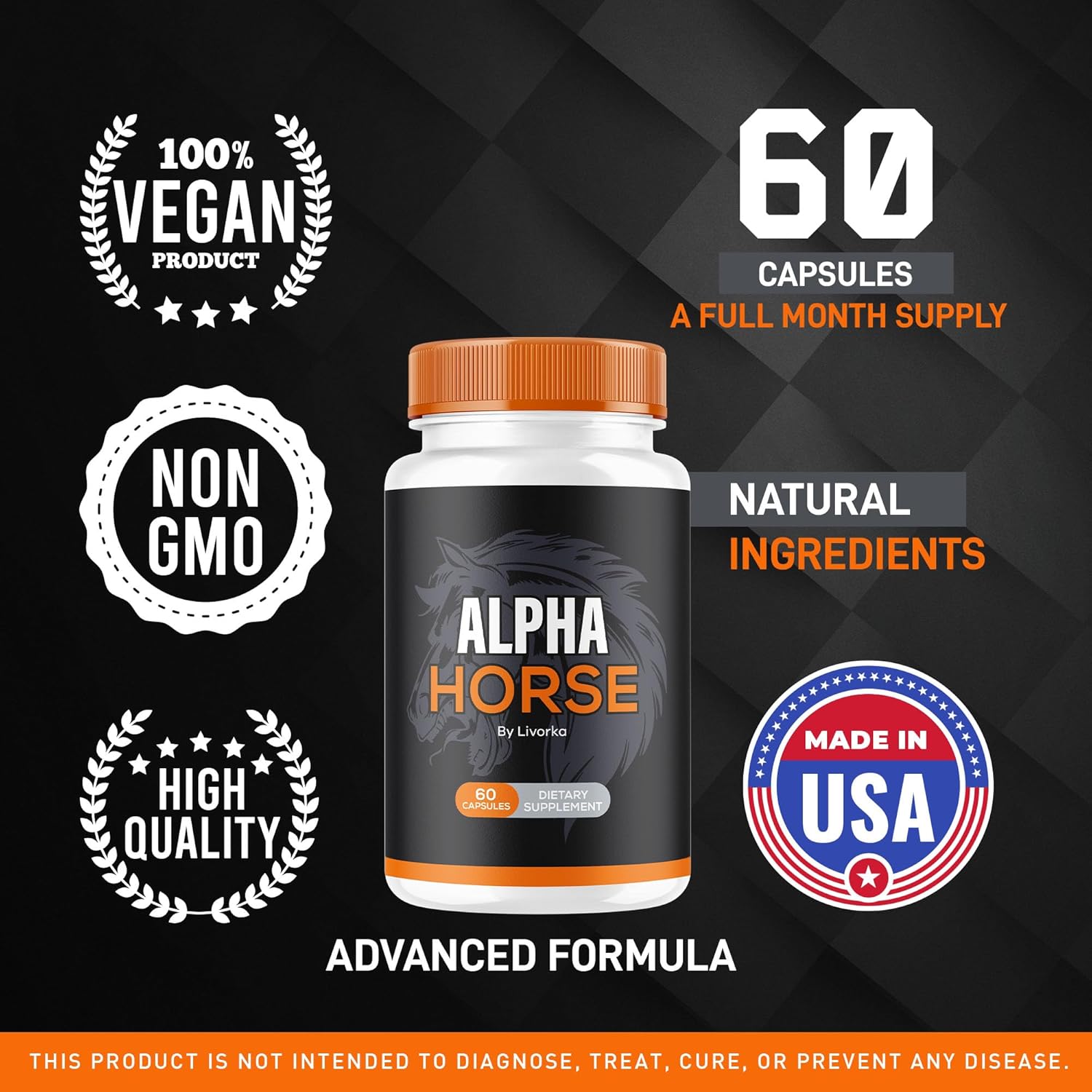 5 Pack of LIVORKA Alpha Horse Pills for Men - All Natural Premium Formula with 300 Capsules