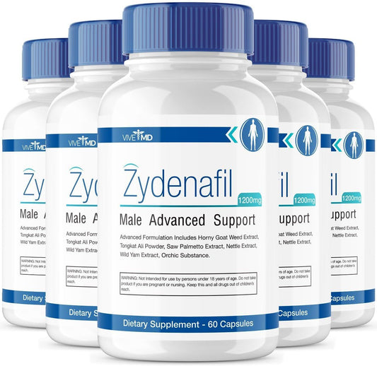5 Pack of VIVE MD Zydenafil Pills for Men - Advanced Formula with 1200mg Strength - Contains Tongkat Ali, Saw Palmetto, and Horny Goat Weed - Male Enhancement Supplement