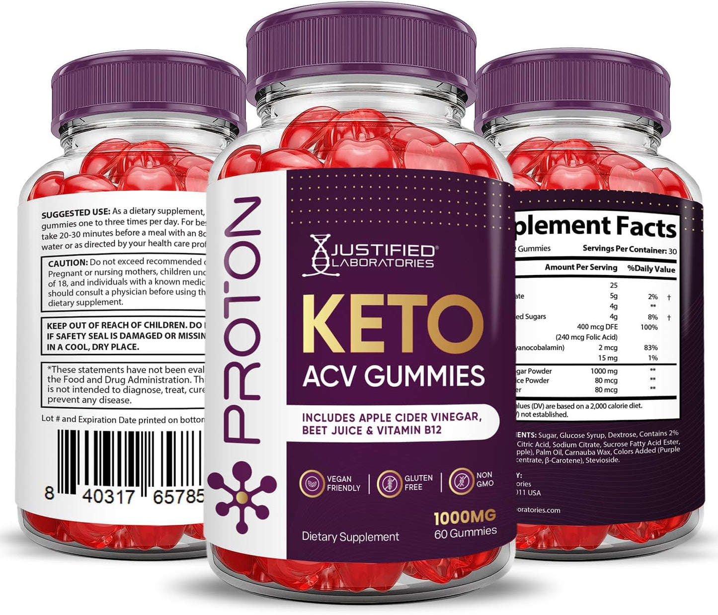 5 Pack Proton Protein Keto ACV Gummies - Advanced Formula with Pomegranate & Beet Juice Powder - 1000MG Apple Cider Vinegar Gummies - Vegan & Non-GMO - 300 Count - BoostGo Australia