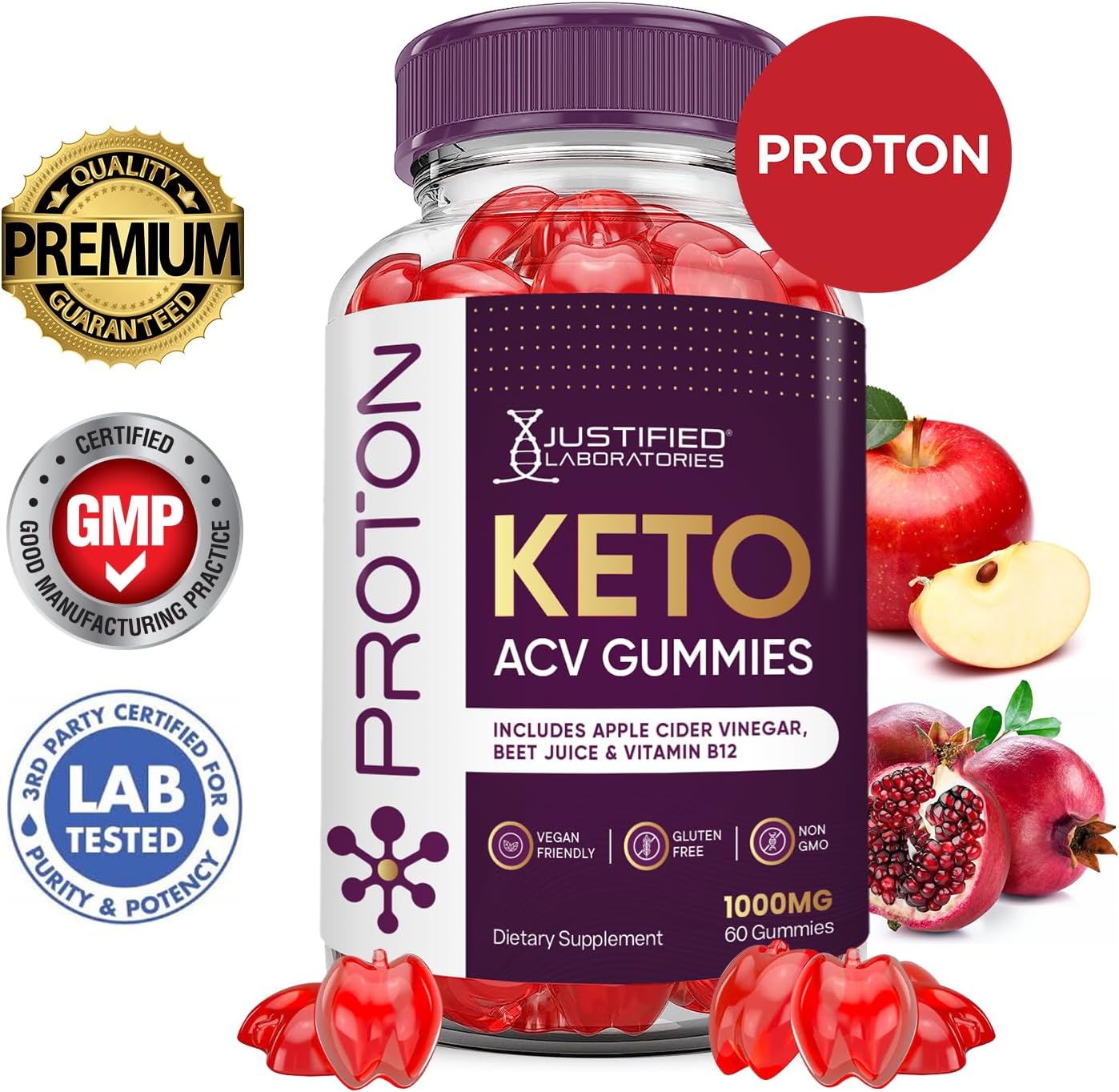 5 Pack Proton Protein Keto ACV Gummies - Advanced Formula with Pomegranate & Beet Juice Powder - 1000MG Apple Cider Vinegar Gummies - Vegan & Non-GMO - 300 Count - BoostGo Australia