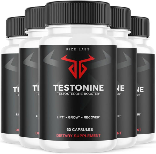 5 Pack Testonine Male Supplement Capsules for Maximum Strength Muscle Power - 300 Count