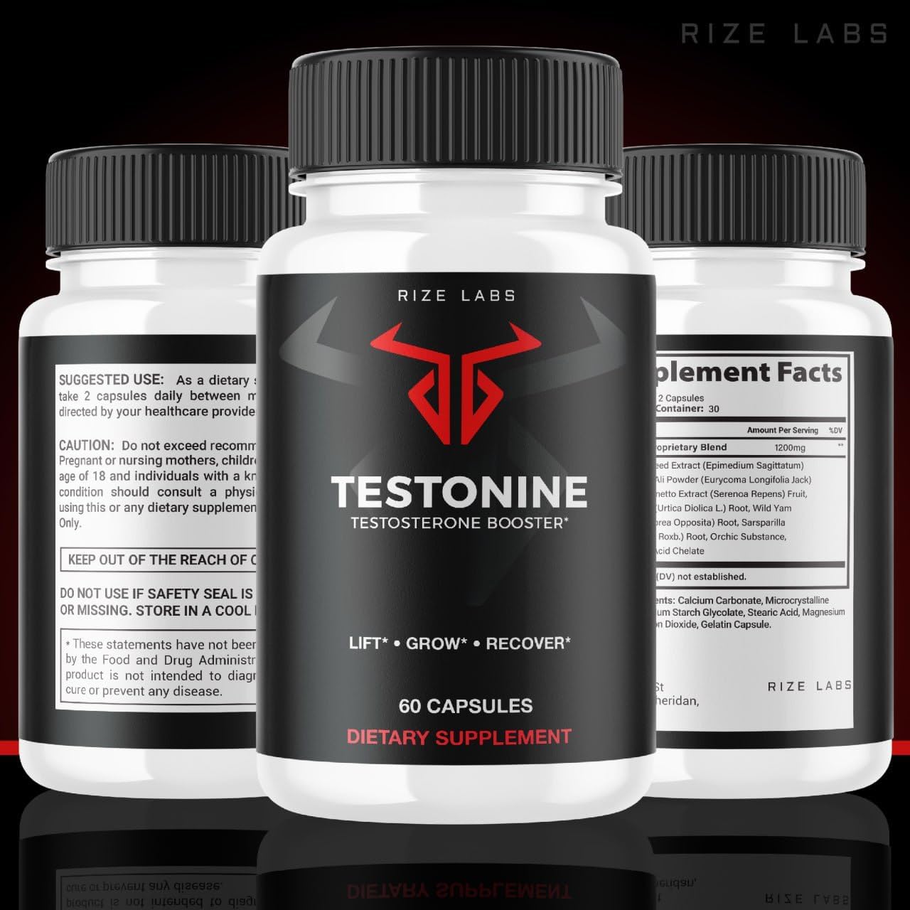 5 Pack Testonine Male Supplement Capsules for Maximum Strength Muscle Power - 300 Count